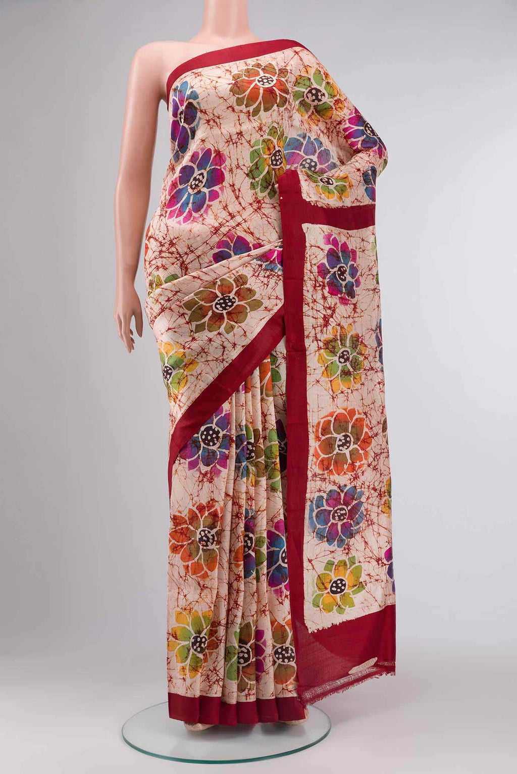 Peach Printed Silk Saree