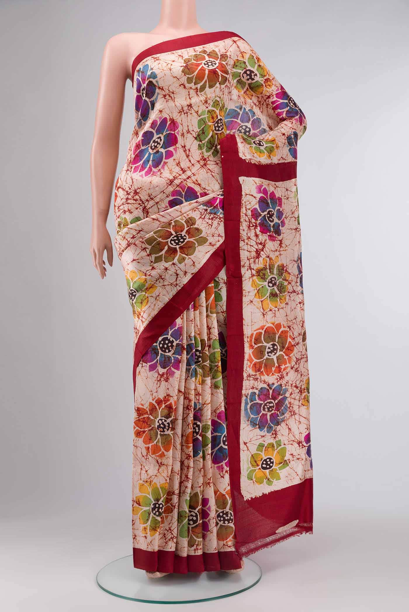 Peach Printed Silk Saree