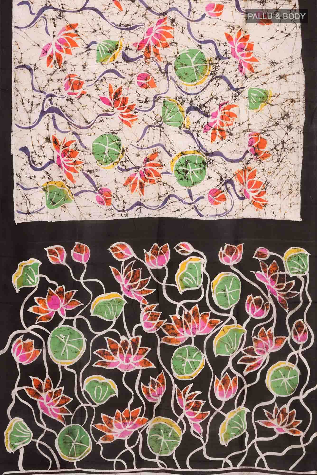 Cream Printed Silk Saree