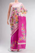 Cream Printed Silk Saree