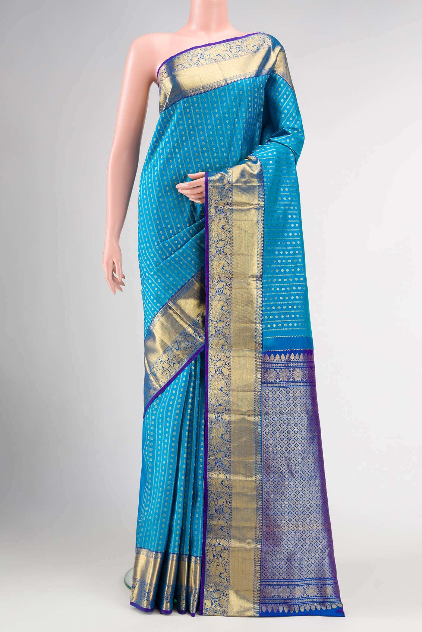 Sky Blue Kanchipuram Silk Saree