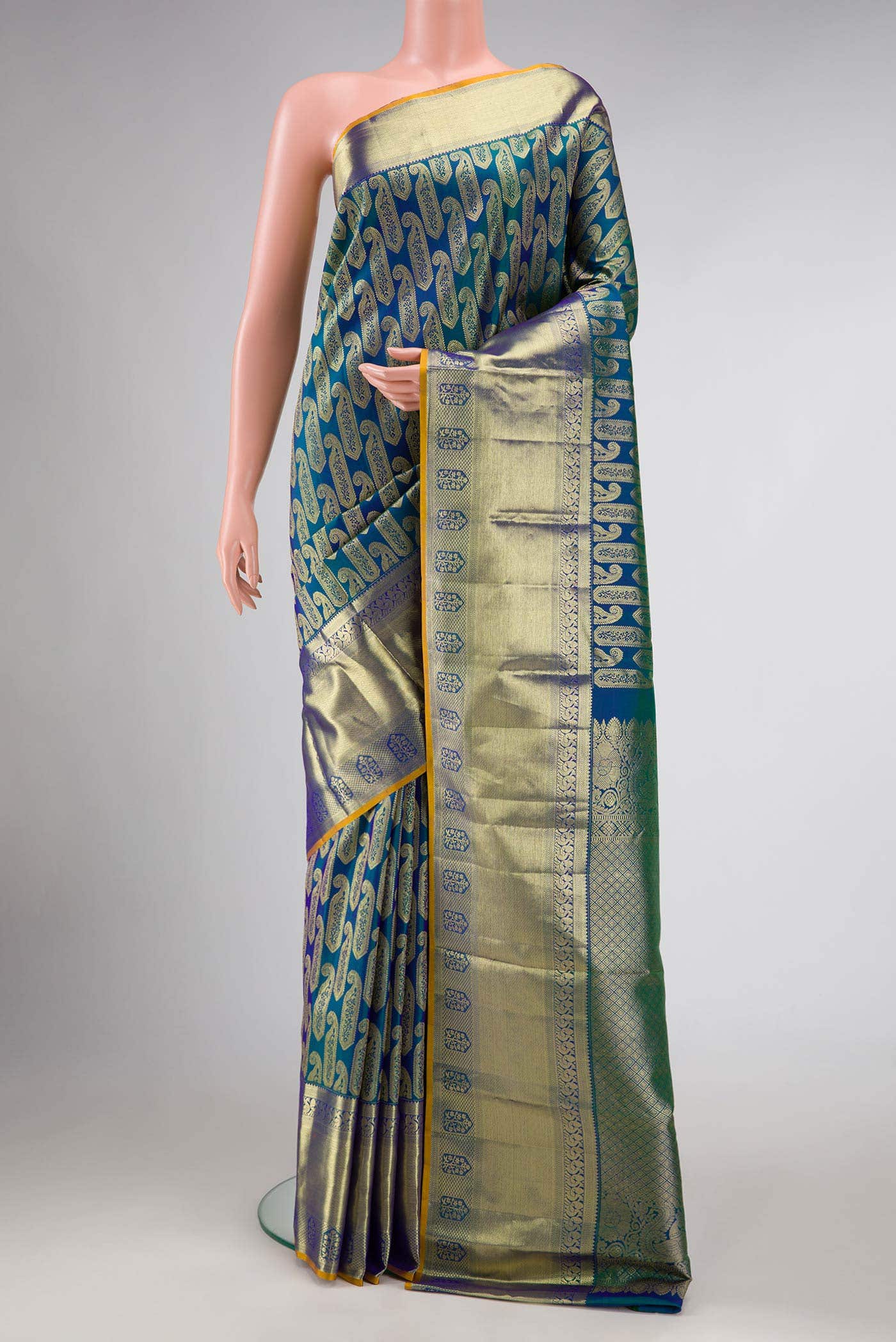 Peacock Blue Dual Tone Kanchipuram Silk Saree