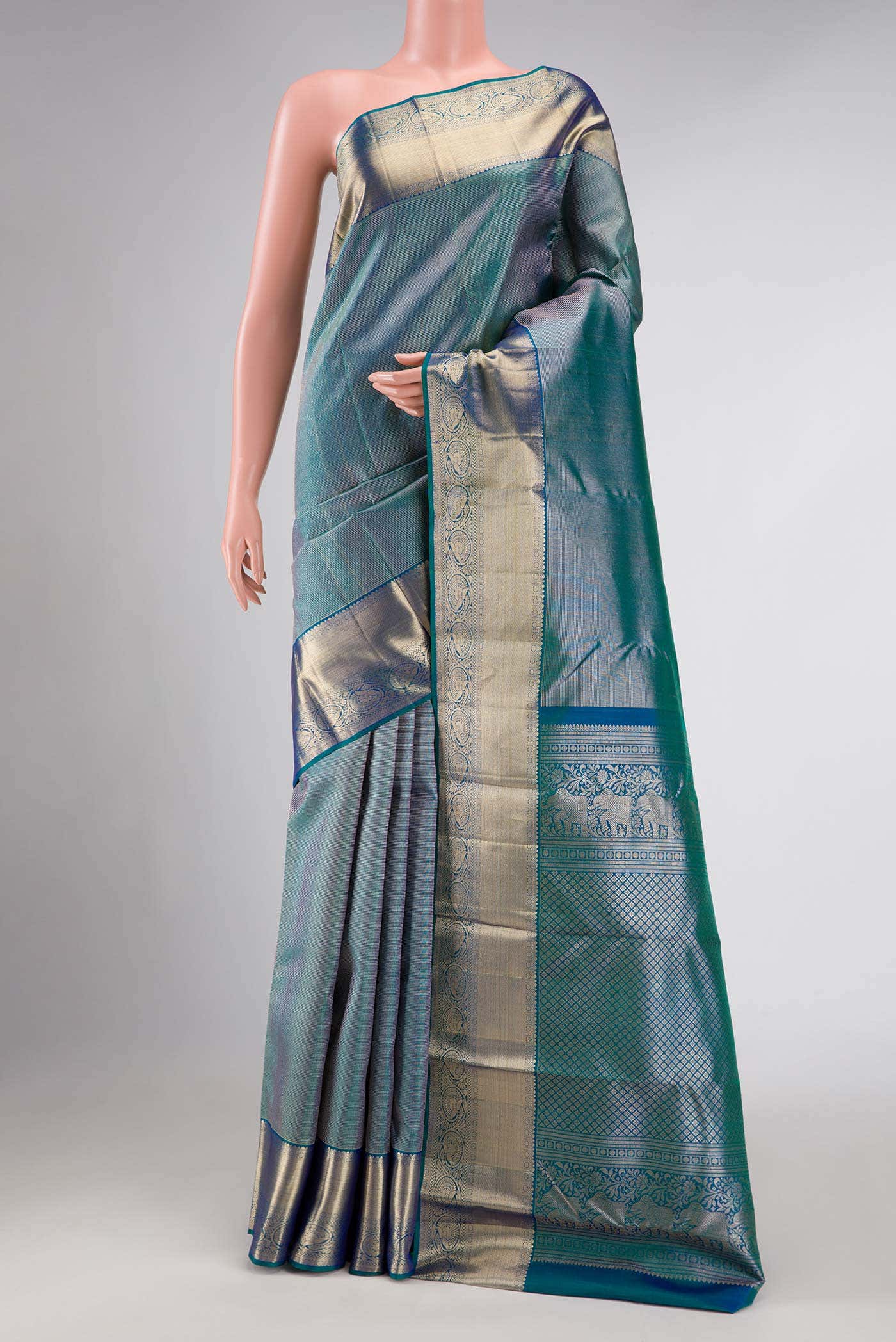 Sea Blue Dual Tone Kanchipuram Silk Saree