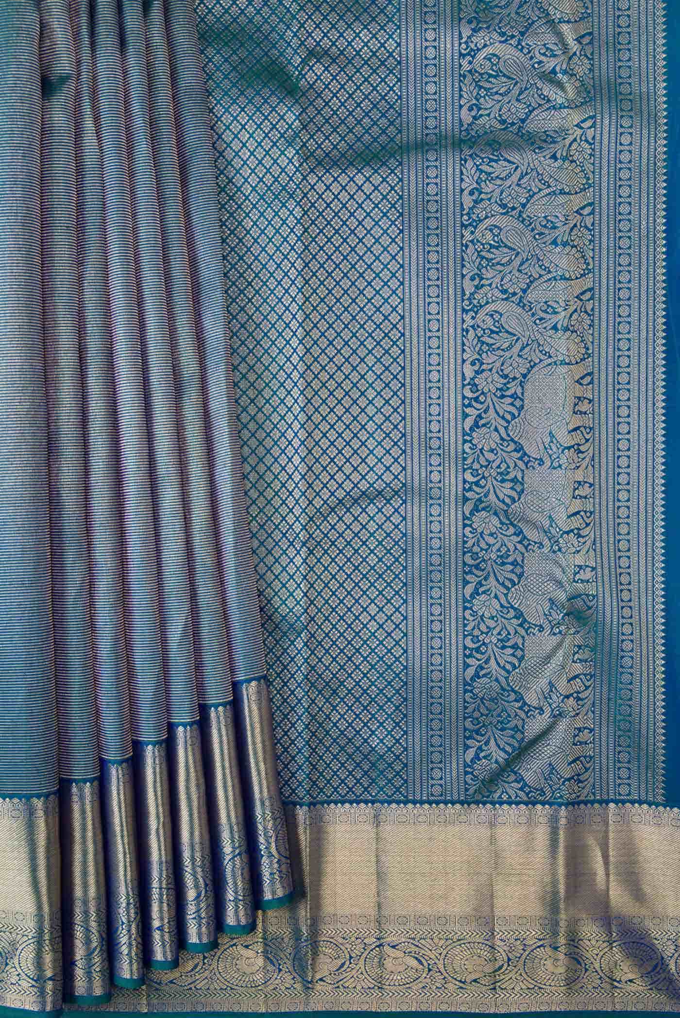 Sea Blue Dual Tone Kanchipuram Silk Saree