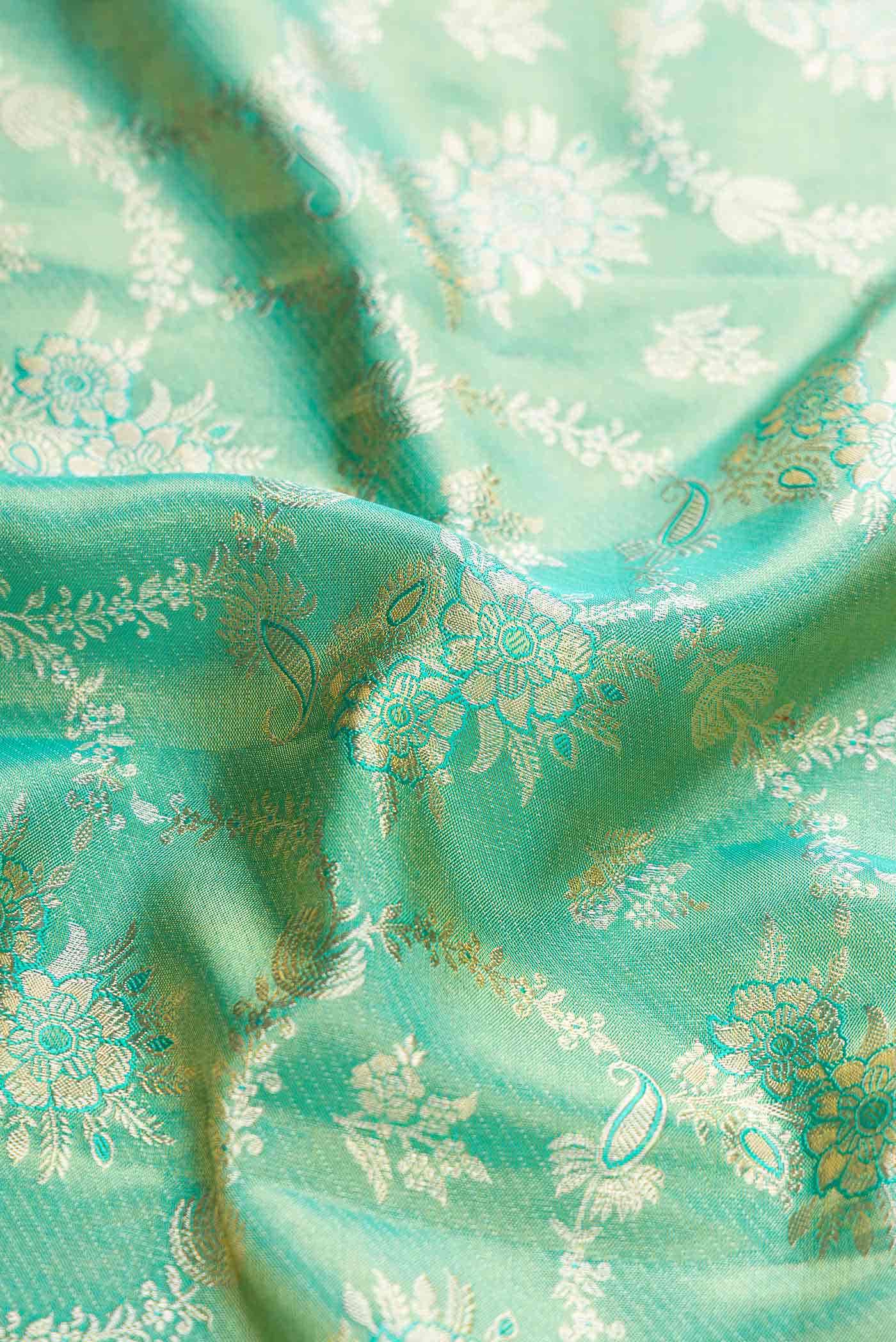 Sea Green Kanchipuram Tissue Silk Saree