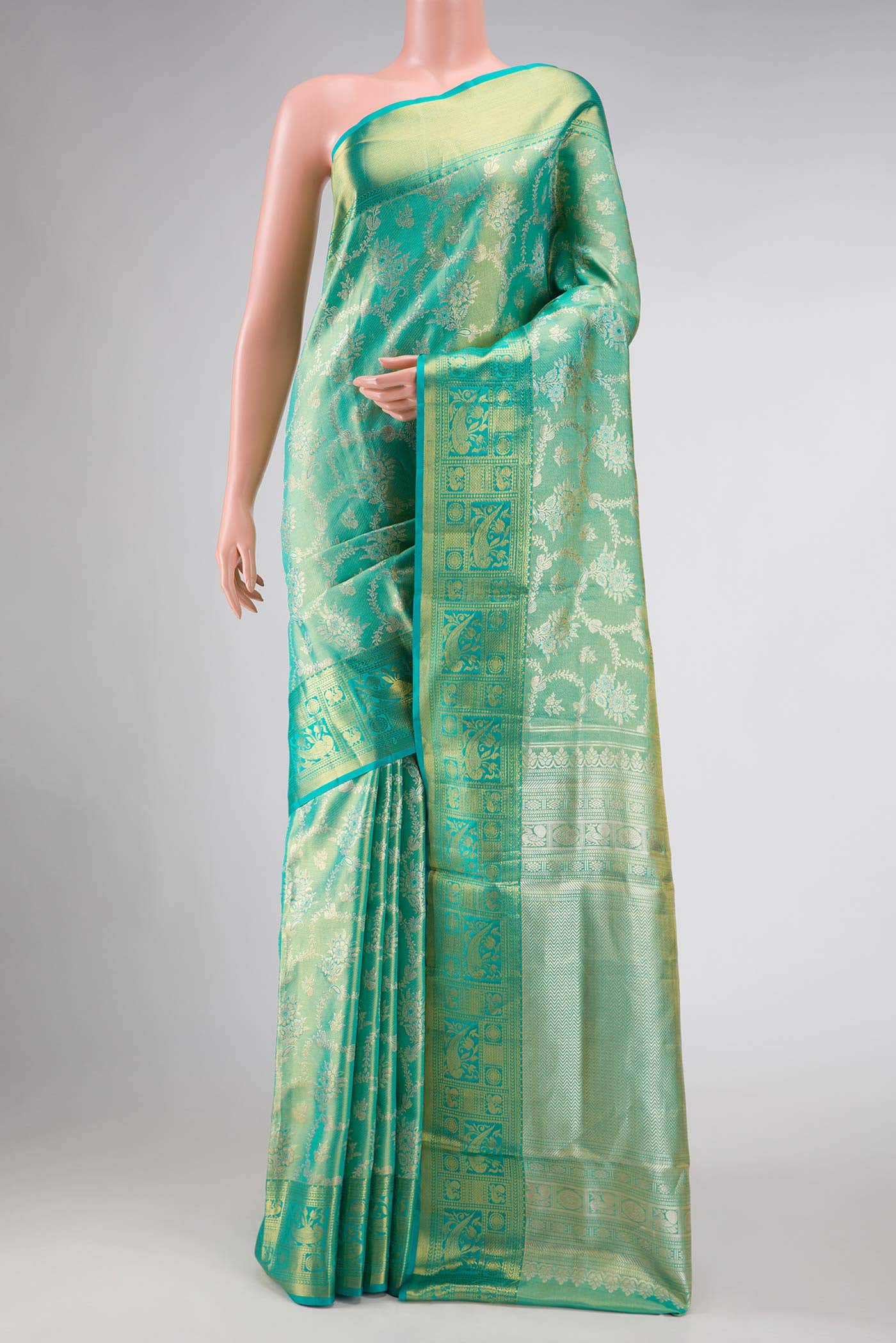 Sea Green Kanchipuram Tissue Silk Saree