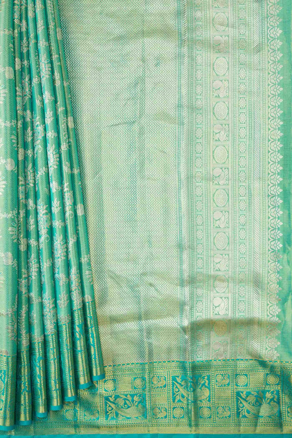 Sea Green Kanchipuram Tissue Silk Saree