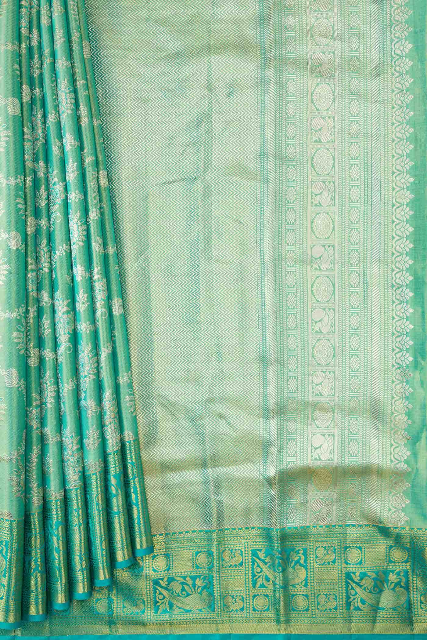 Sea Green Kanchipuram Tissue Silk Saree