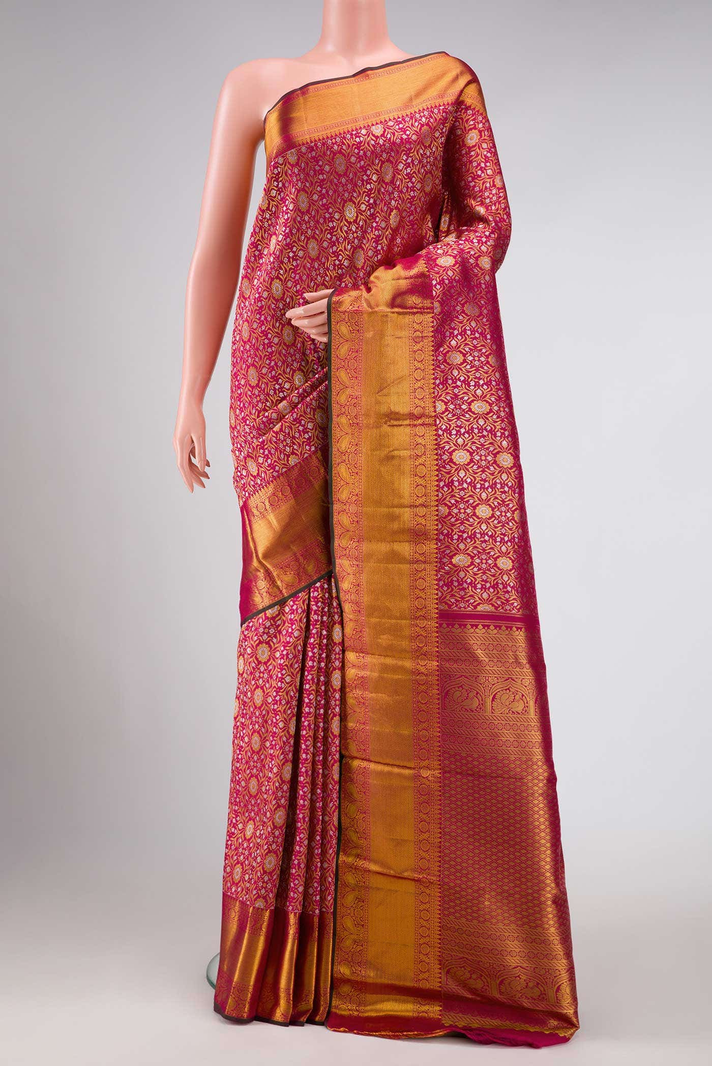 Dark Pink Dual Tone Kanchipuram Silk Saree