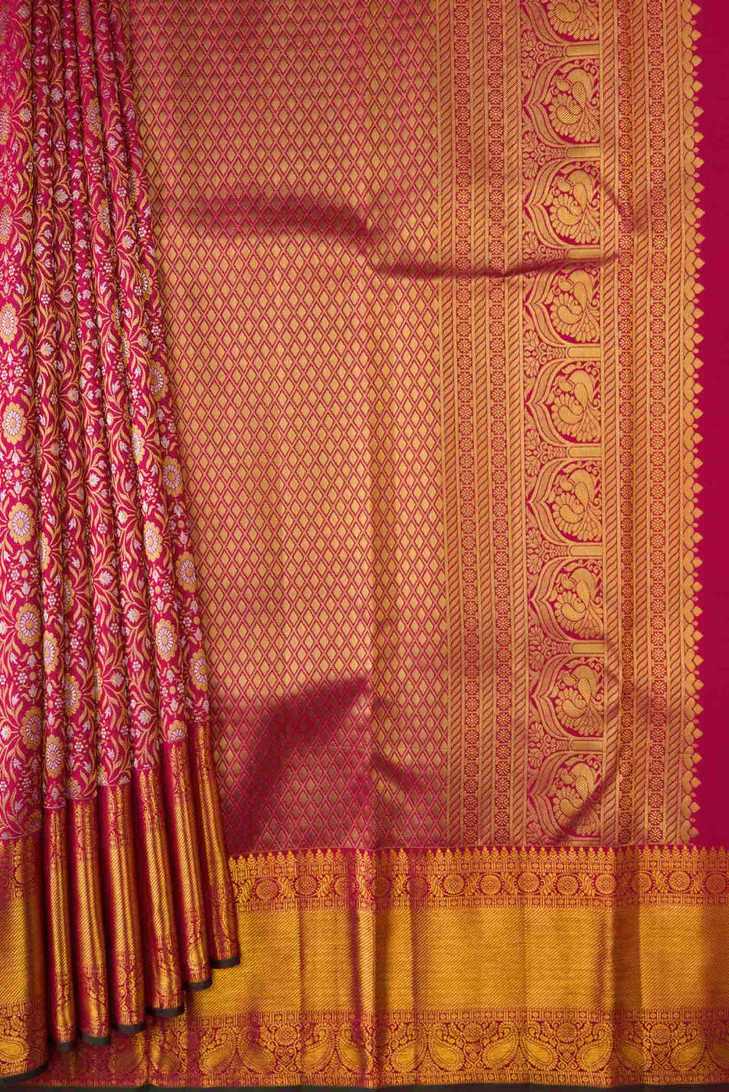 Dark Pink Dual Tone Kanchipuram Silk Saree