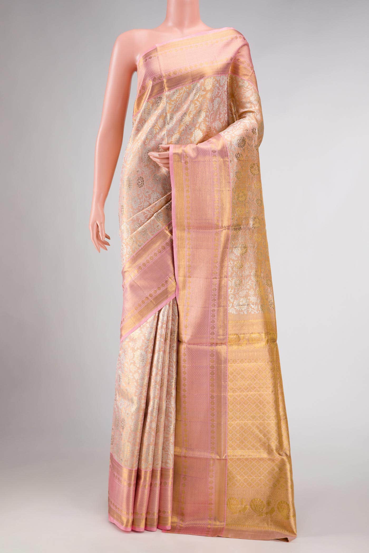 Pink Dual Tone Kanchipuram Tissue Silk Saree
