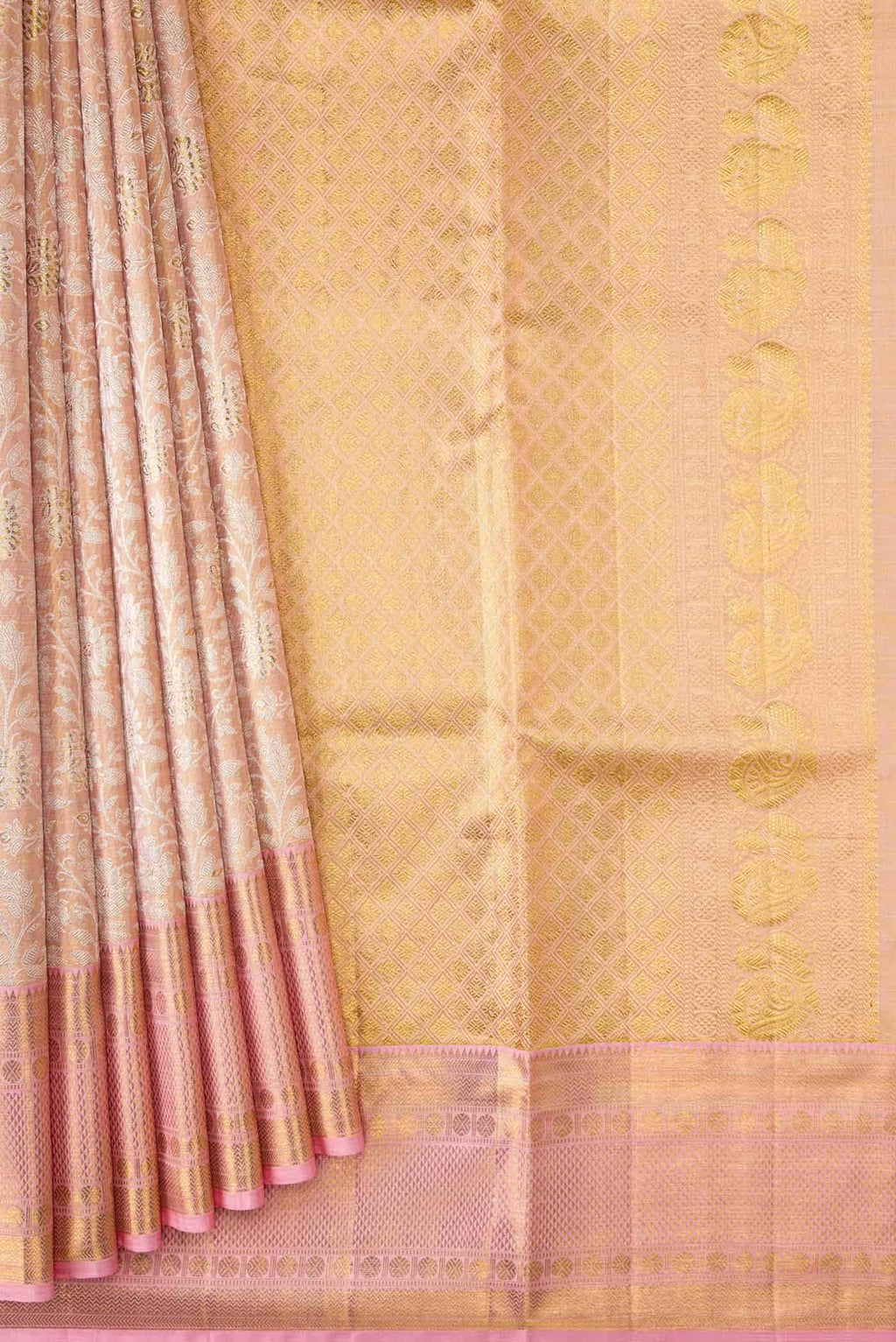 Pink Dual Tone Kanchipuram Tissue Silk Saree