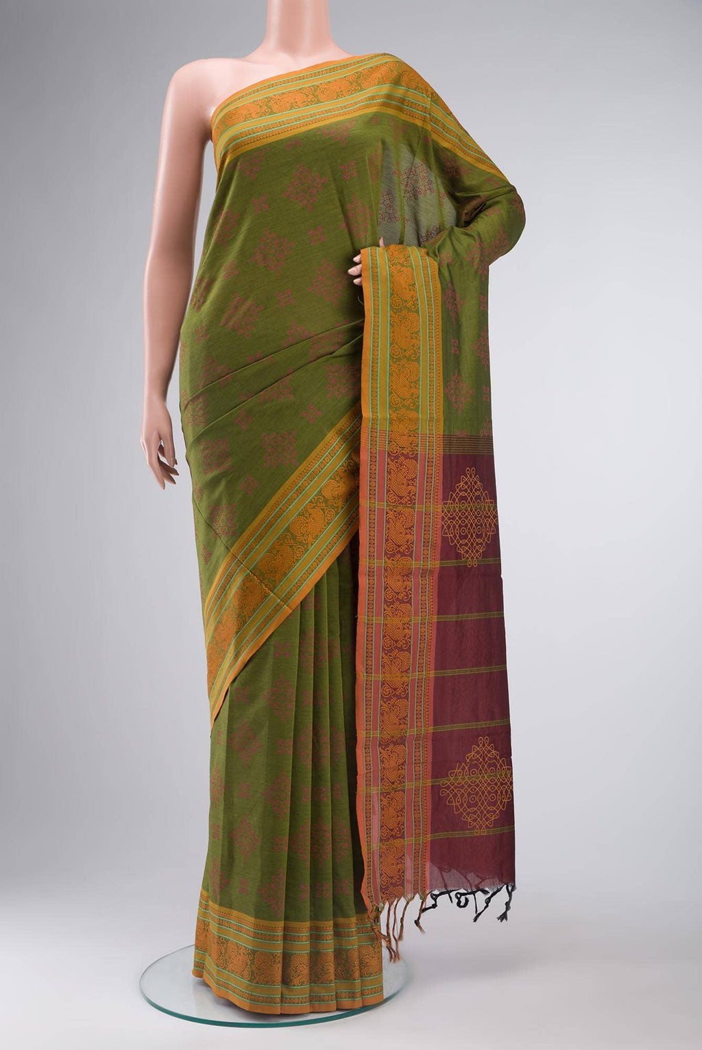 Green Blended Cotton Saree
