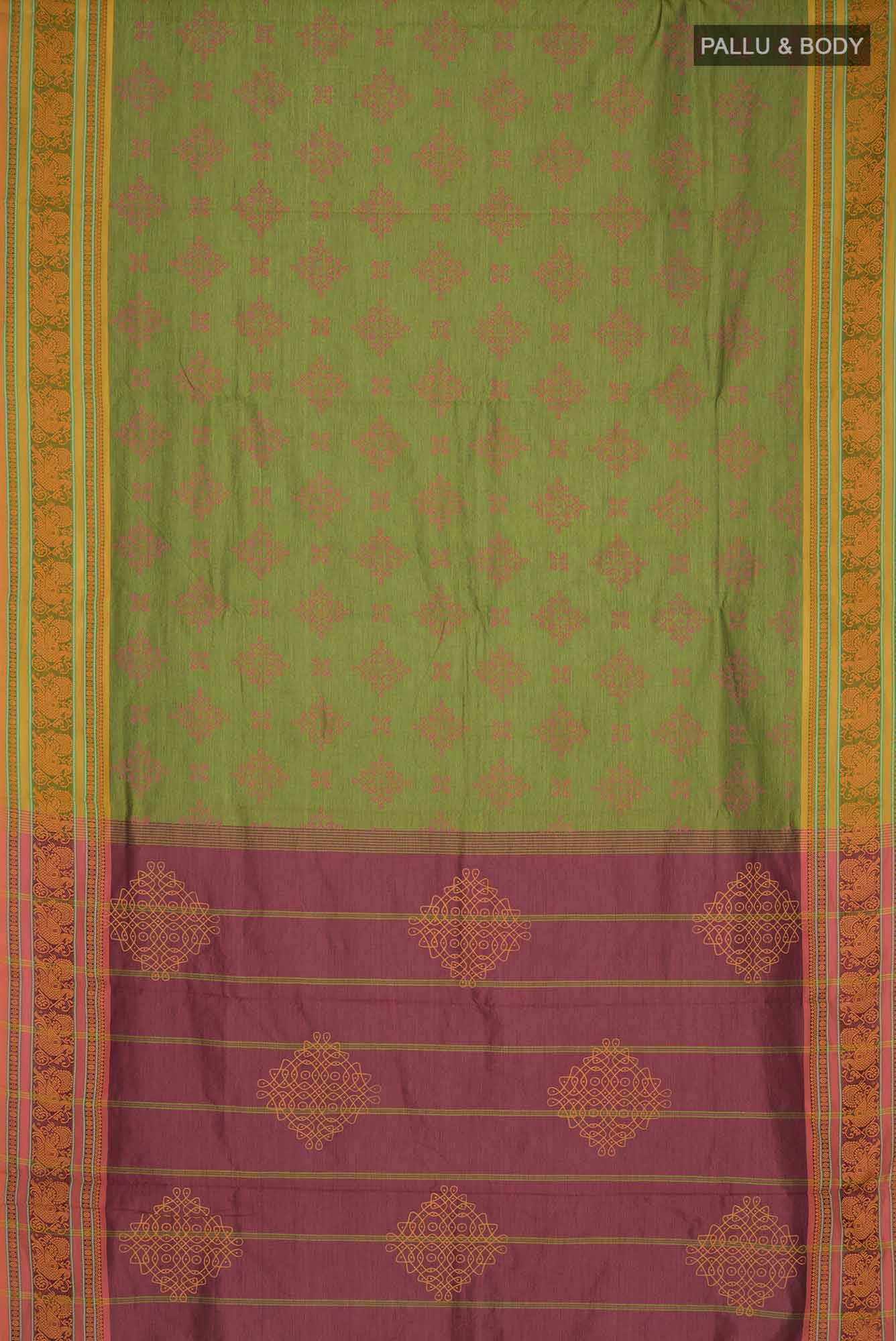 Green Blended Cotton Saree