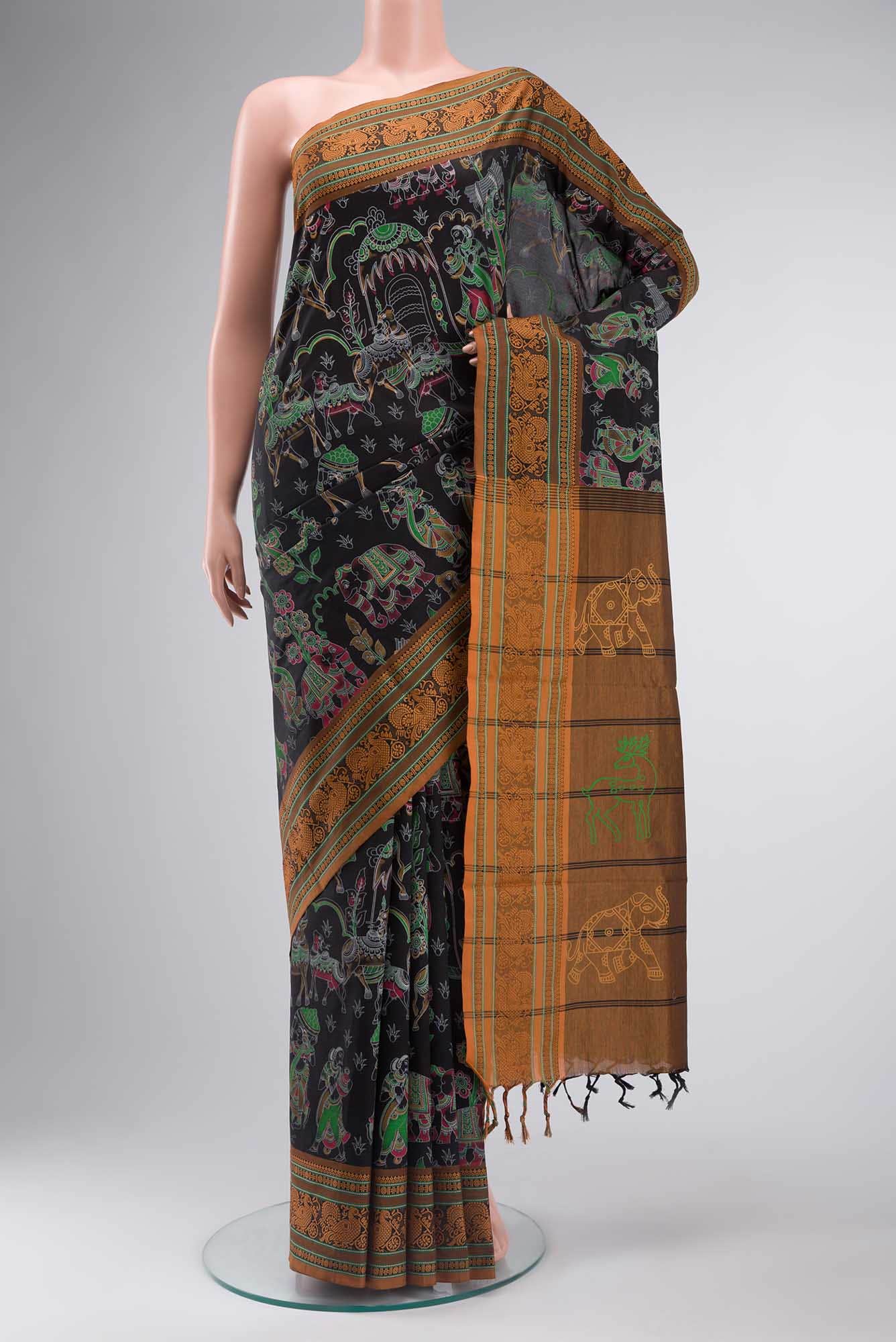 Black Blended Cotton Saree