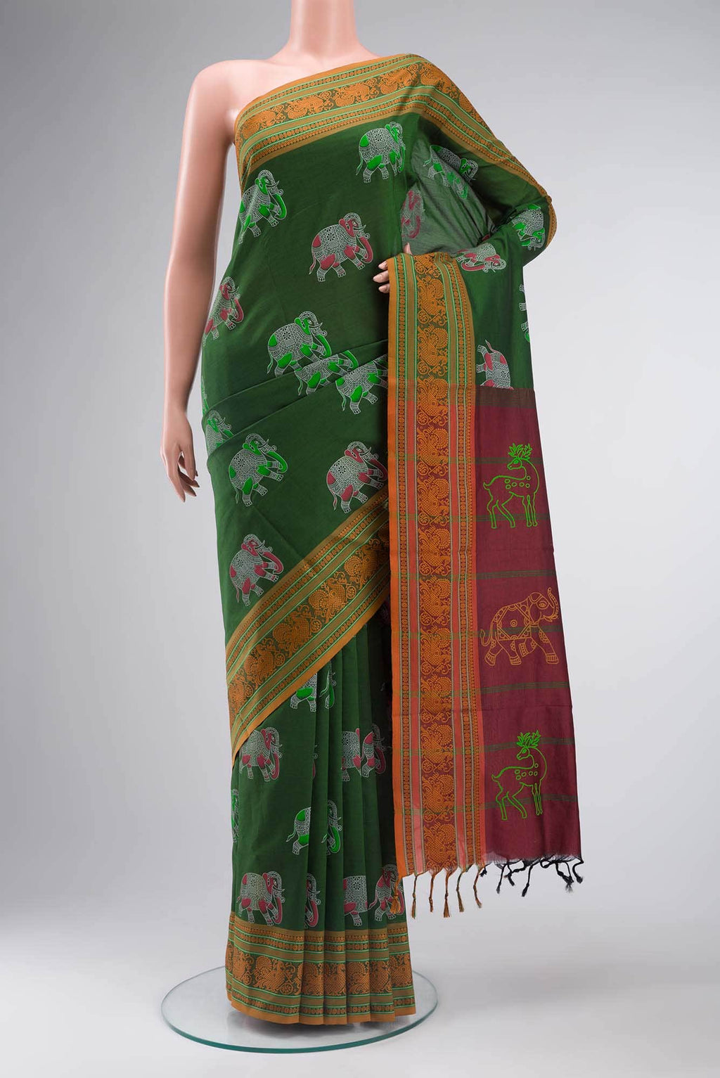 Green Blended Cotton Saree