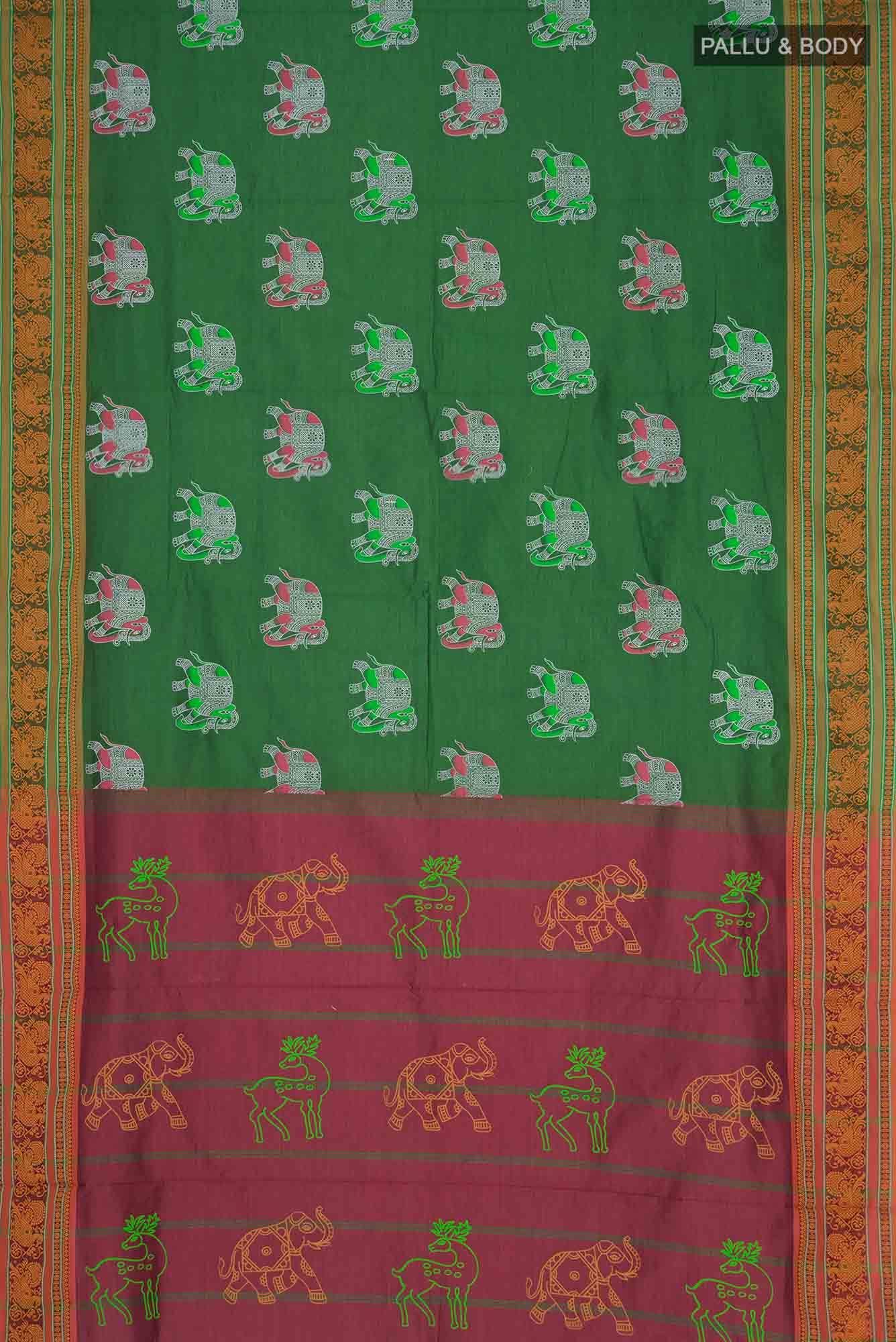 Green Blended Cotton Saree
