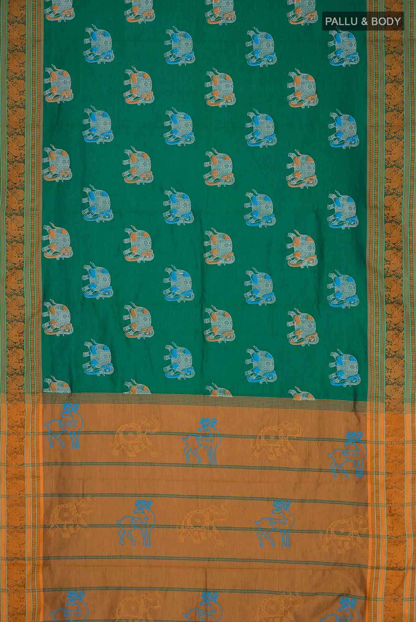 Green Blended Cotton Saree