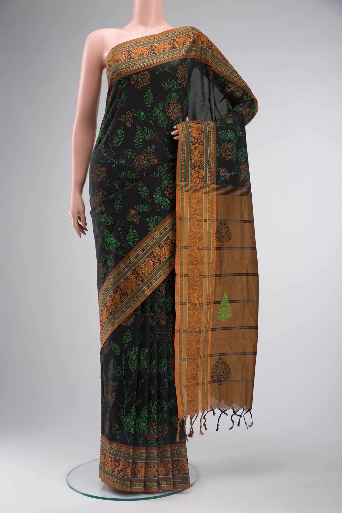 Black Blended Cotton Saree