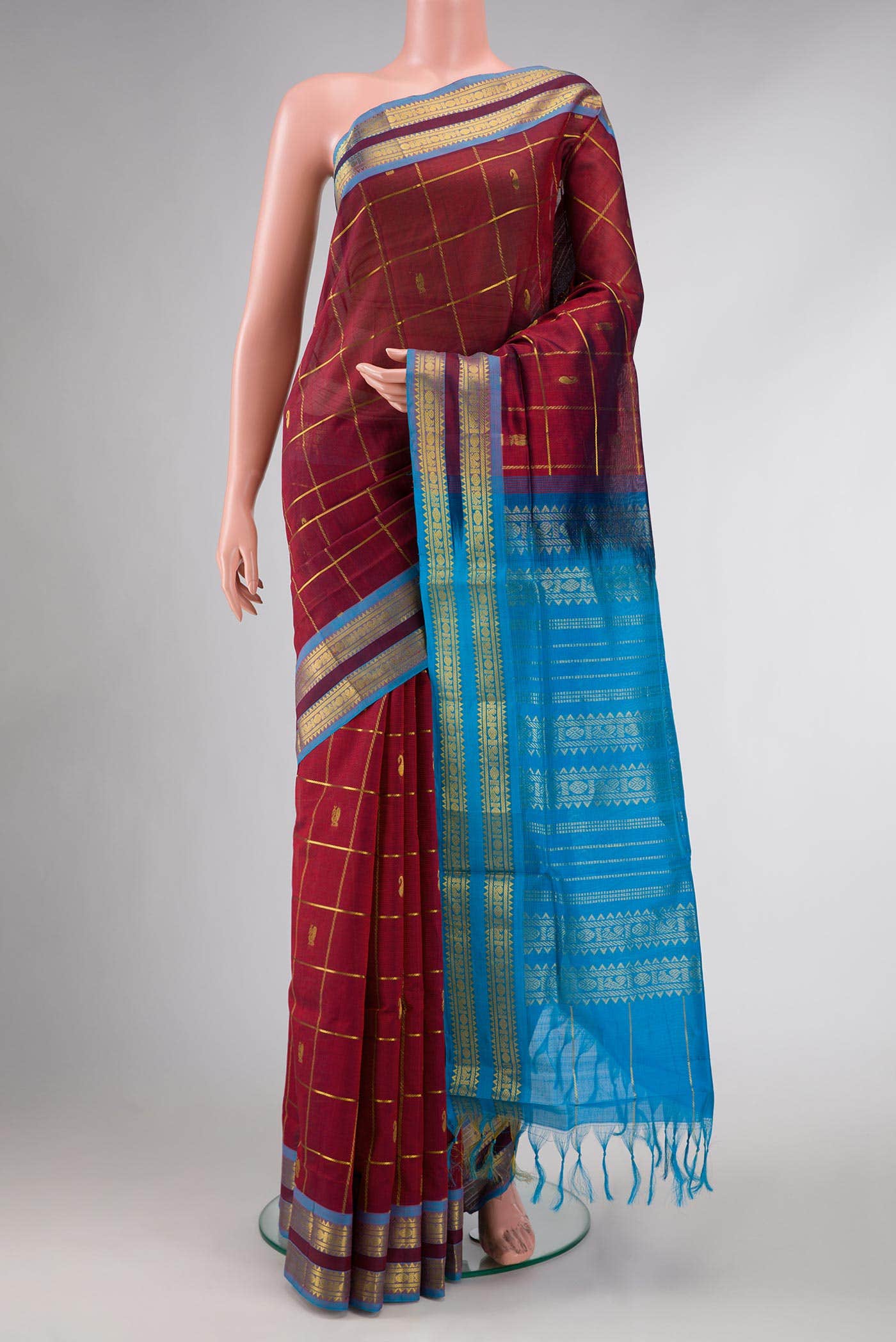 Burgundy Dual Tone Silk Cotton Saree