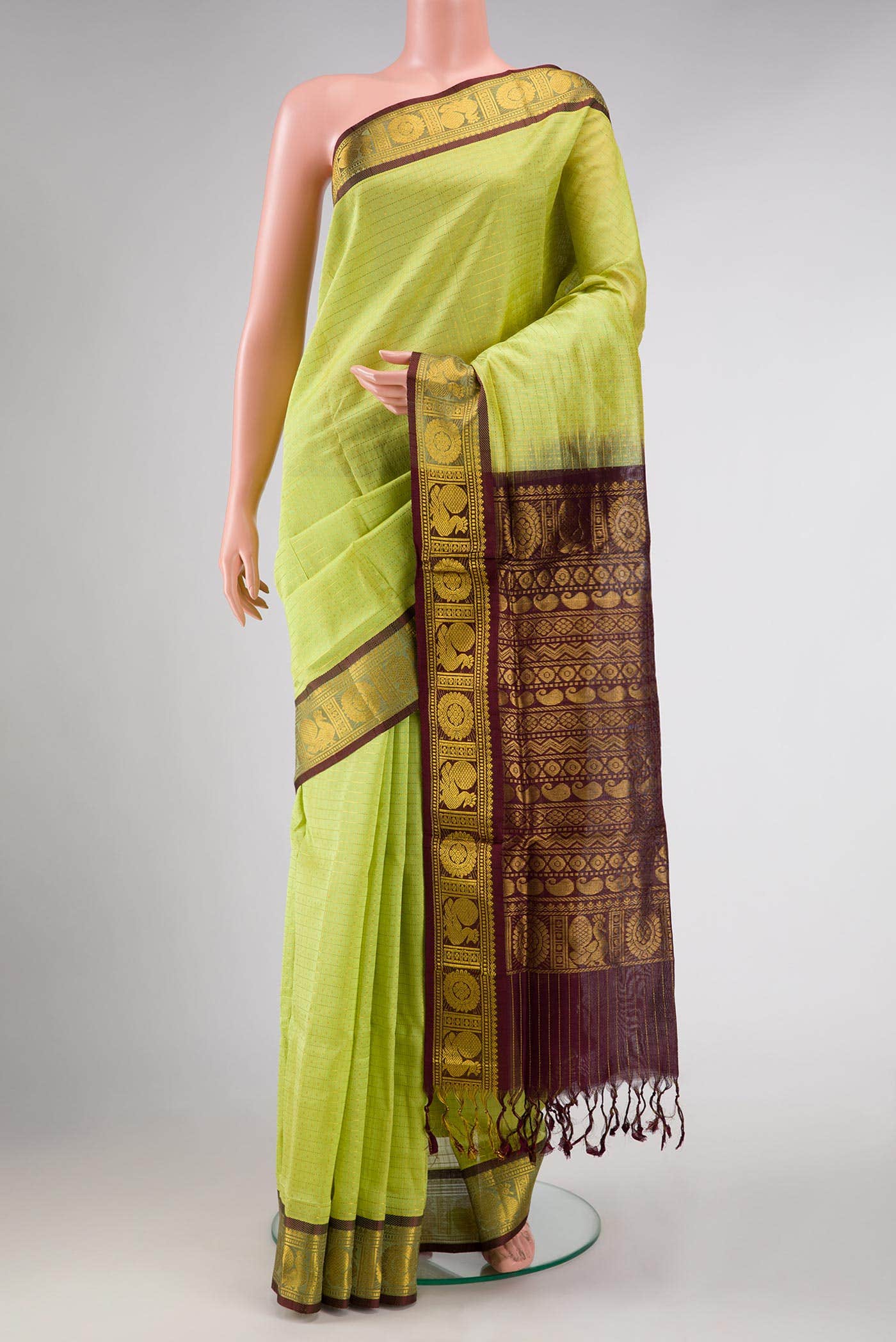 Parrot Green Dual Tone Silk Cotton Saree
