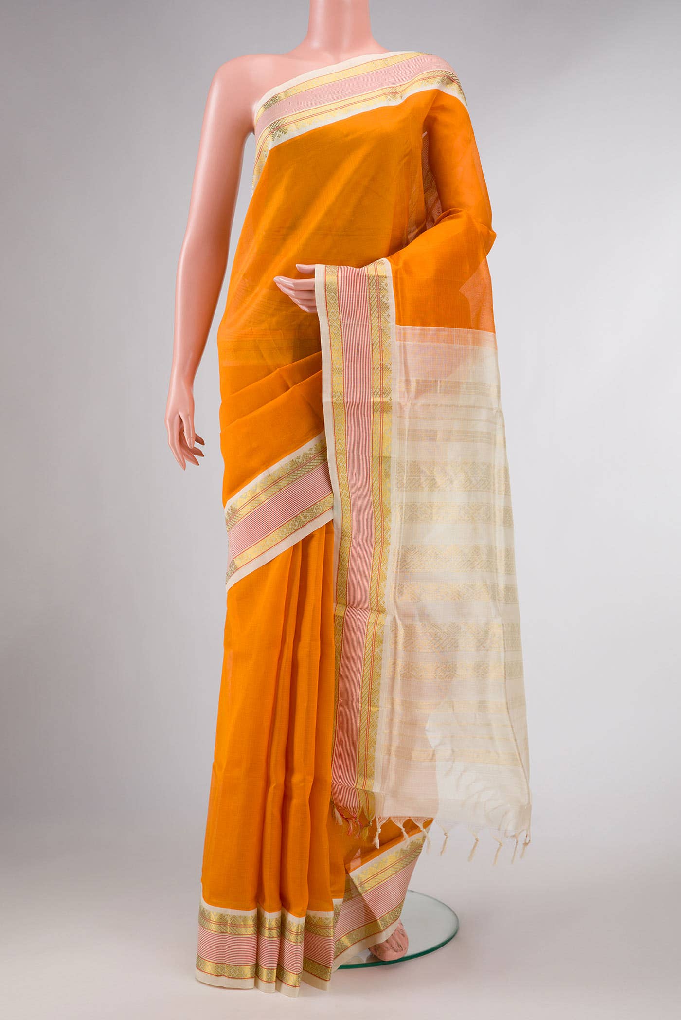 Brick Orange Dual Tone Silk Cotton Saree