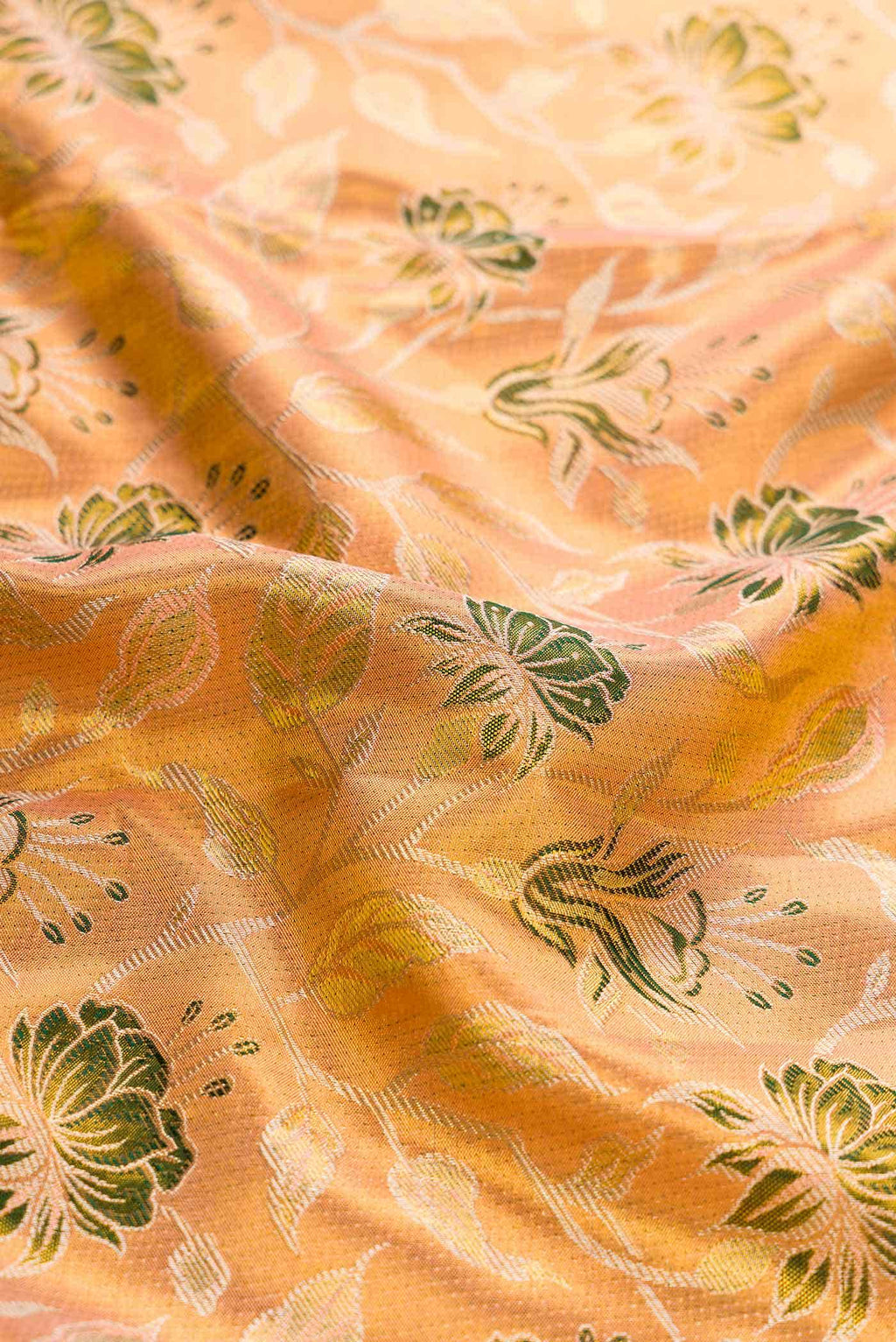 Golden Peach Dual Tone Kanchipuram Tissue Silk Saree