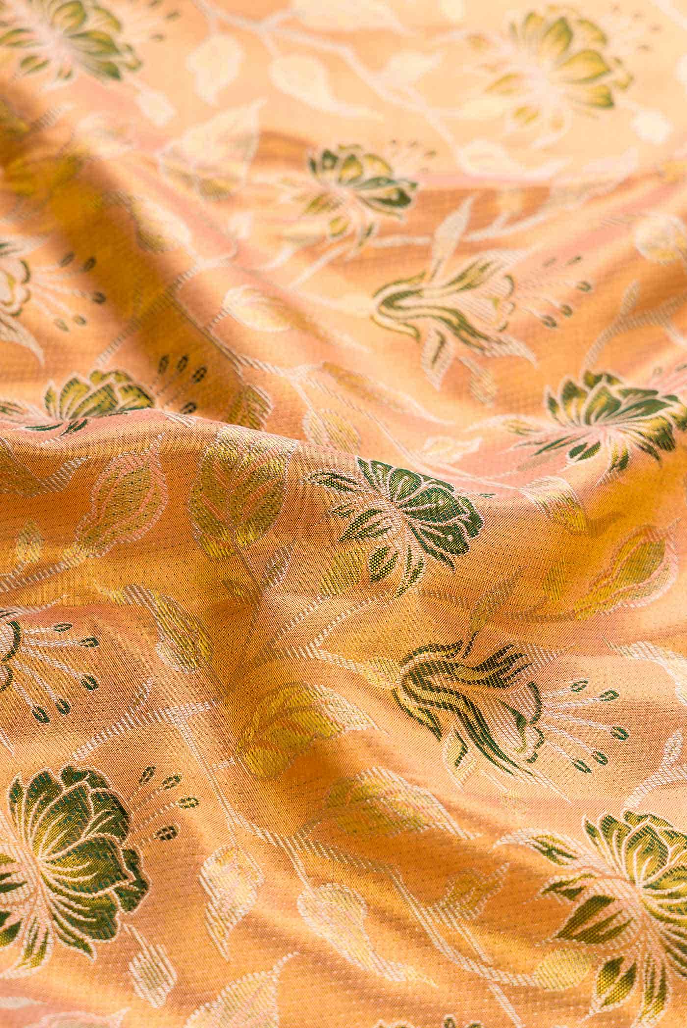Golden Peach Dual Tone Kanchipuram Tissue Silk Saree