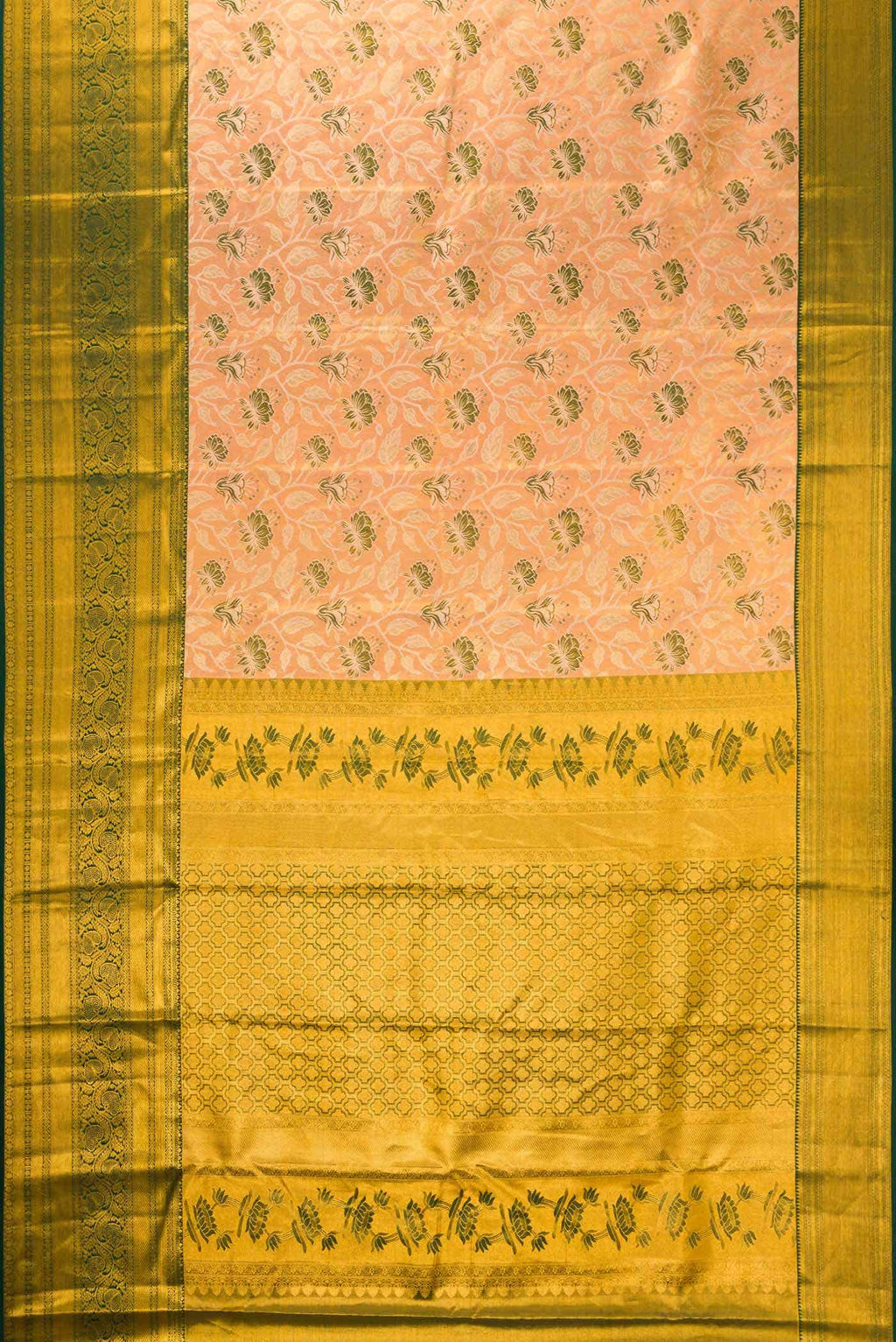 Golden Peach Dual Tone Kanchipuram Tissue Silk Saree