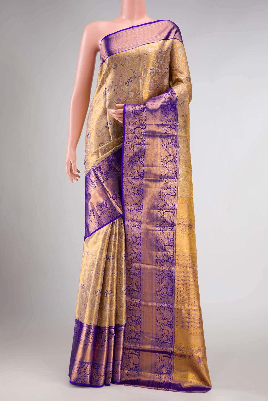 Gold Dual Tone Kanchipuram Tissue Silk Saree