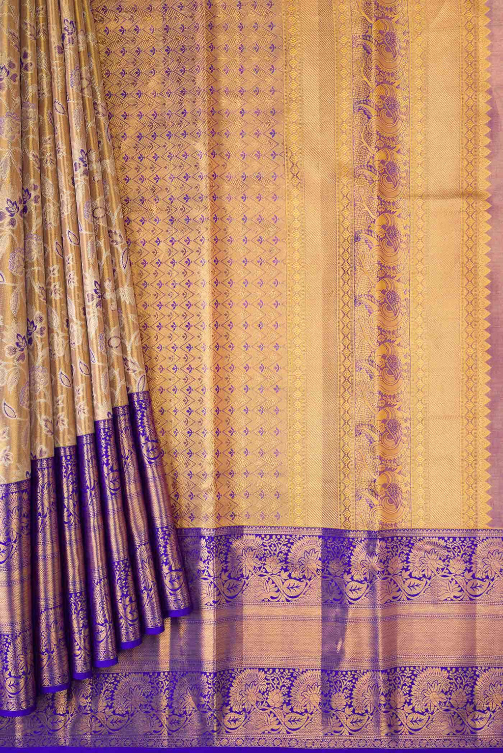 Gold Dual Tone Kanchipuram Tissue Silk Saree