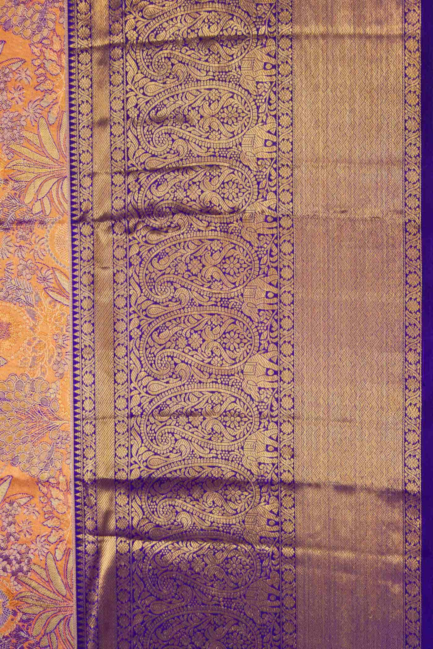 Golden Peach Dual Tone Kanchipuram Tissue Silk Saree