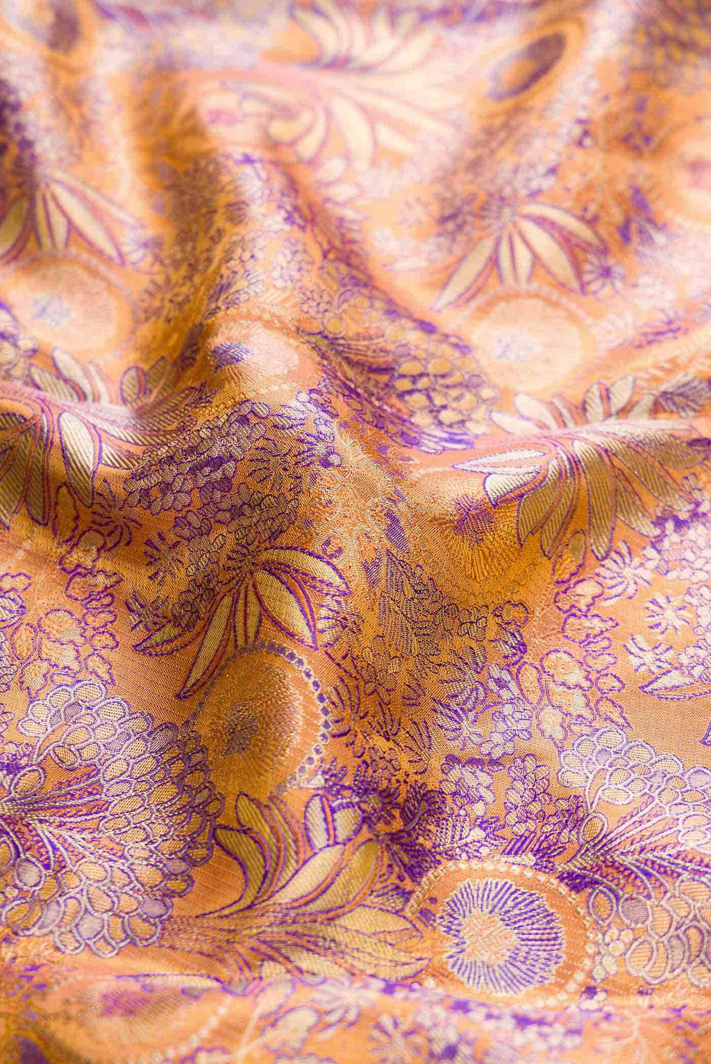 Golden Peach Dual Tone Kanchipuram Tissue Silk Saree