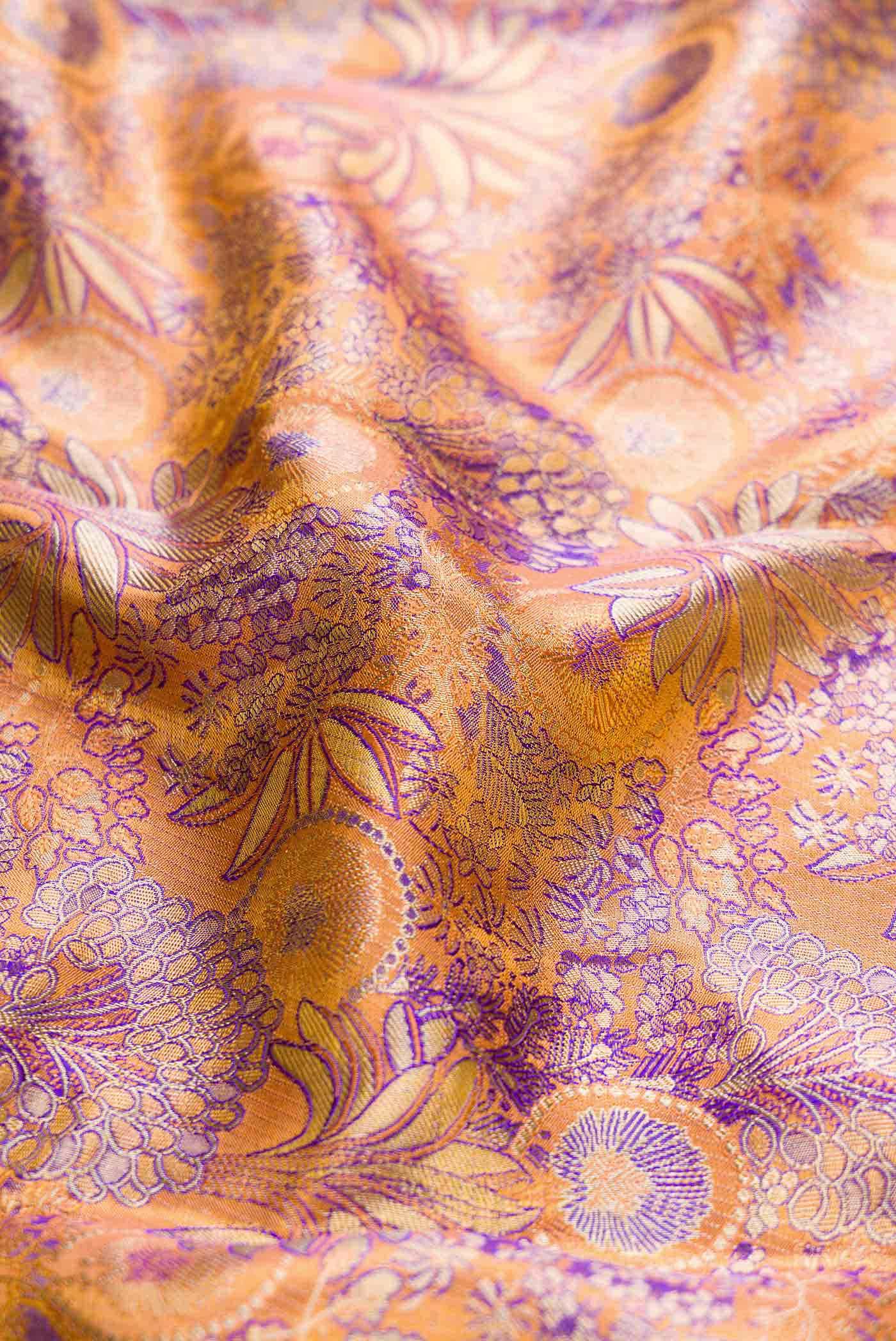 Golden Peach Dual Tone Kanchipuram Tissue Silk Saree