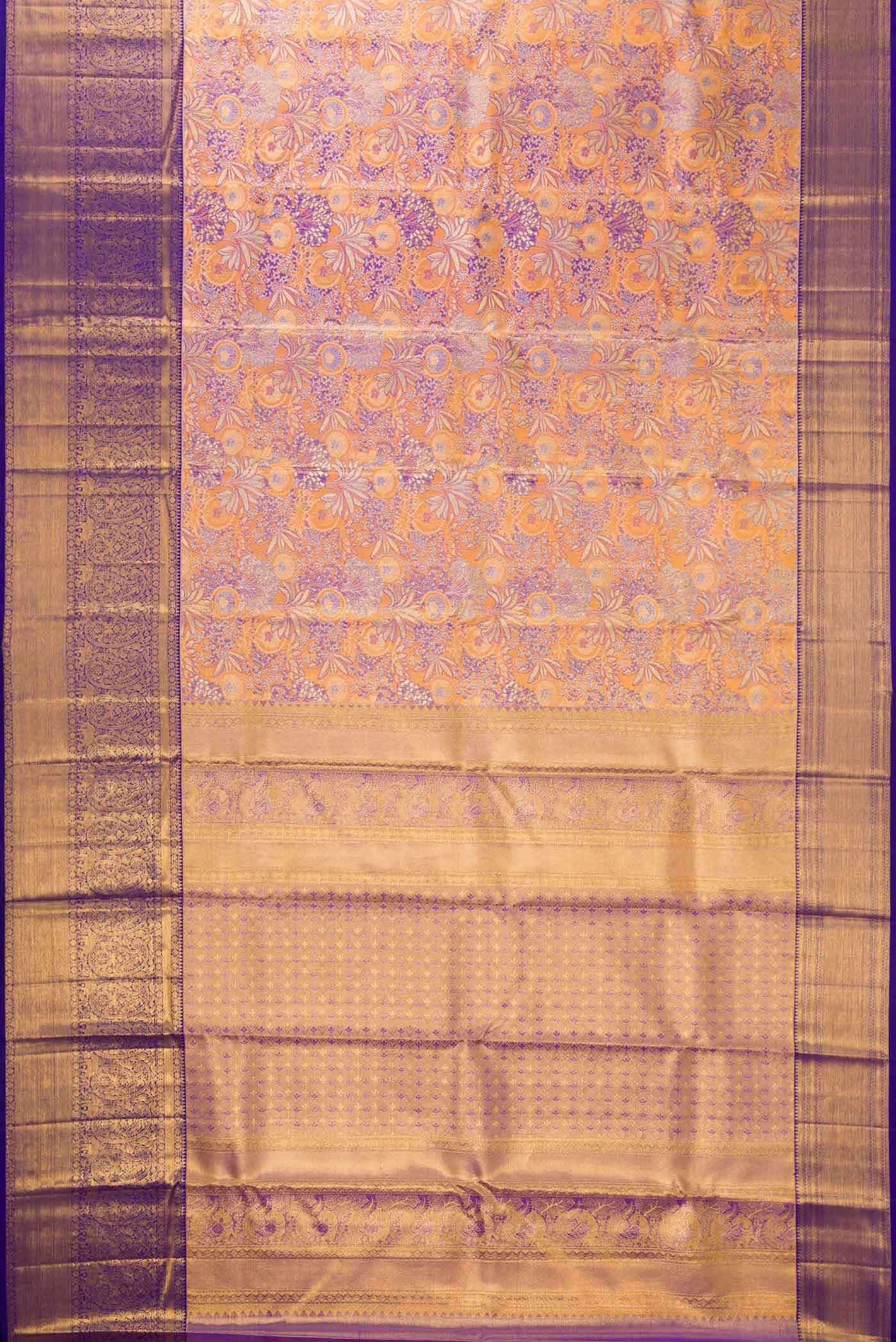 Golden Peach Dual Tone Kanchipuram Tissue Silk Saree