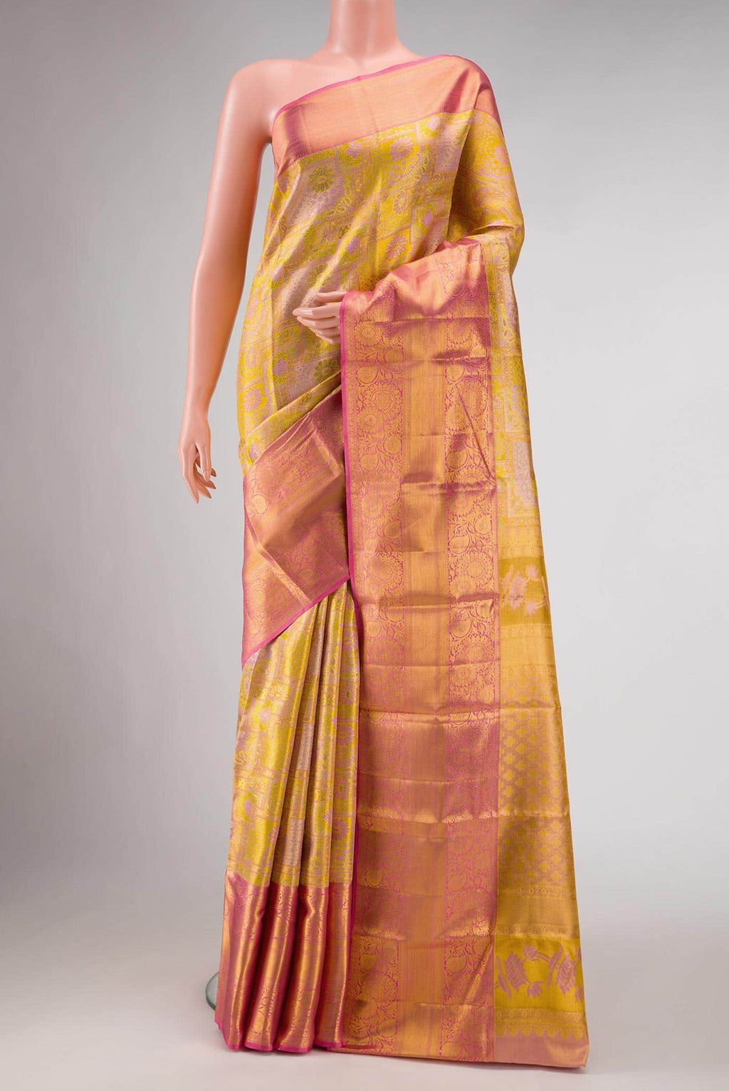 Gold Dual Tone Kanchipuram Tissue Silk Saree