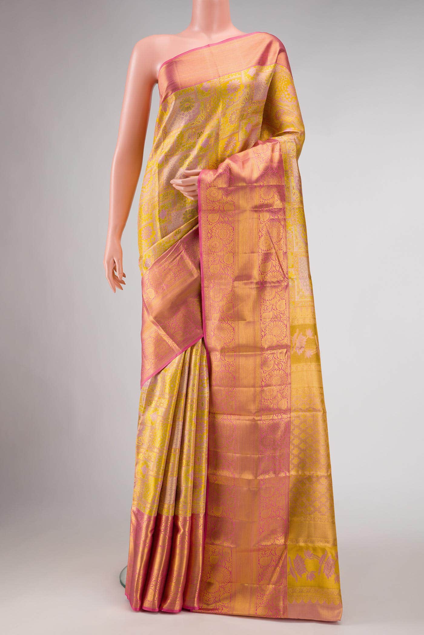 Gold Dual Tone Kanchipuram Tissue Silk Saree