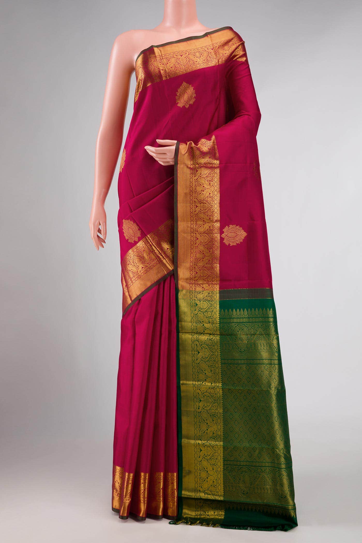 Dark Pink Dual Tone Kanchipuram Silk Saree