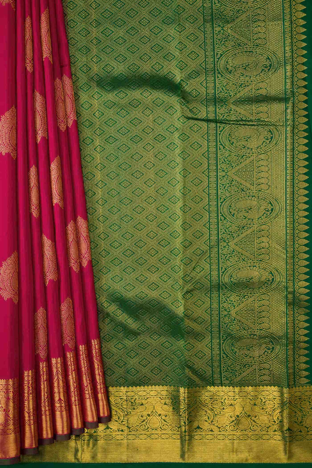 Dark Pink Dual Tone Kanchipuram Silk Saree