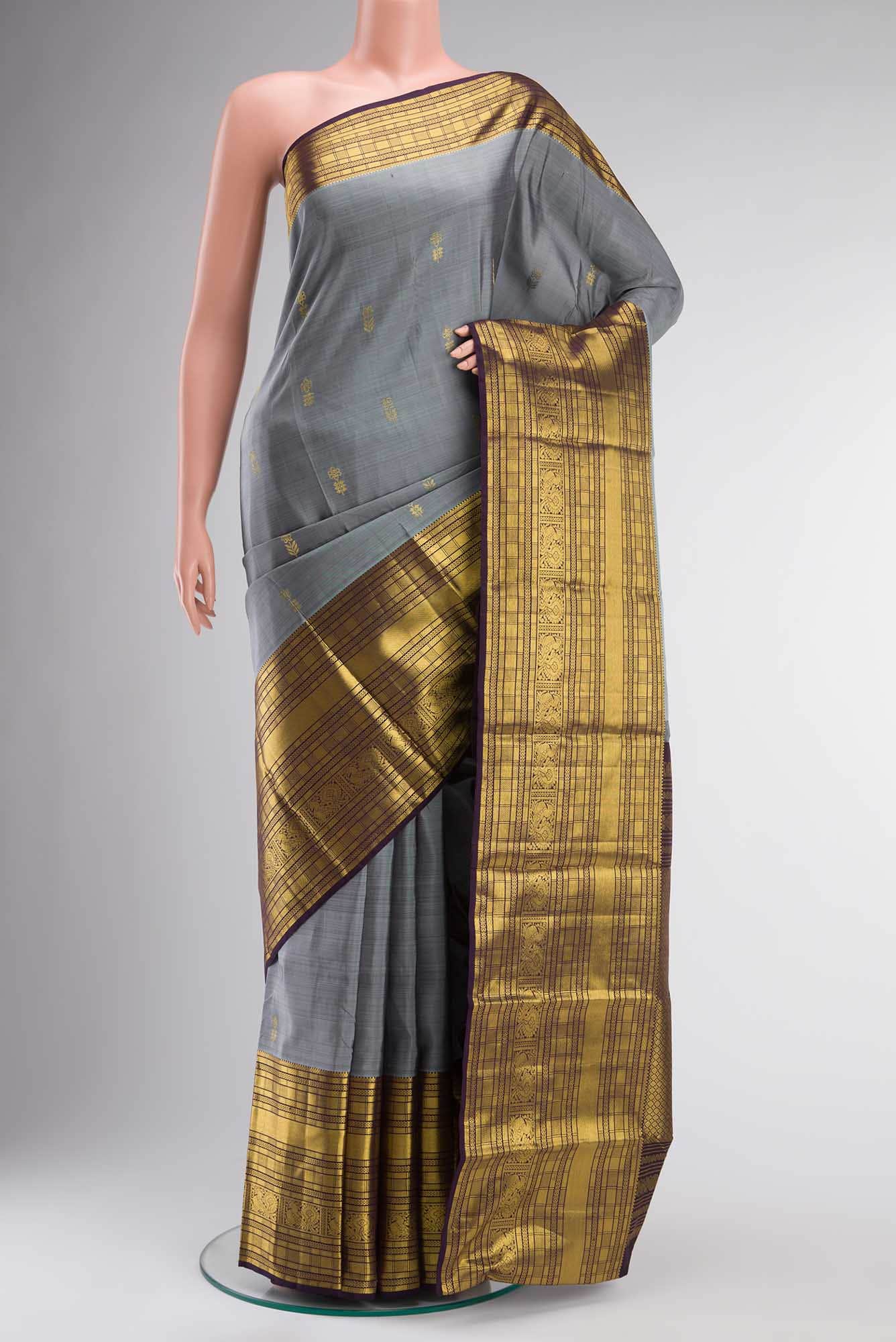 Grey Kanchipuram Silk Saree