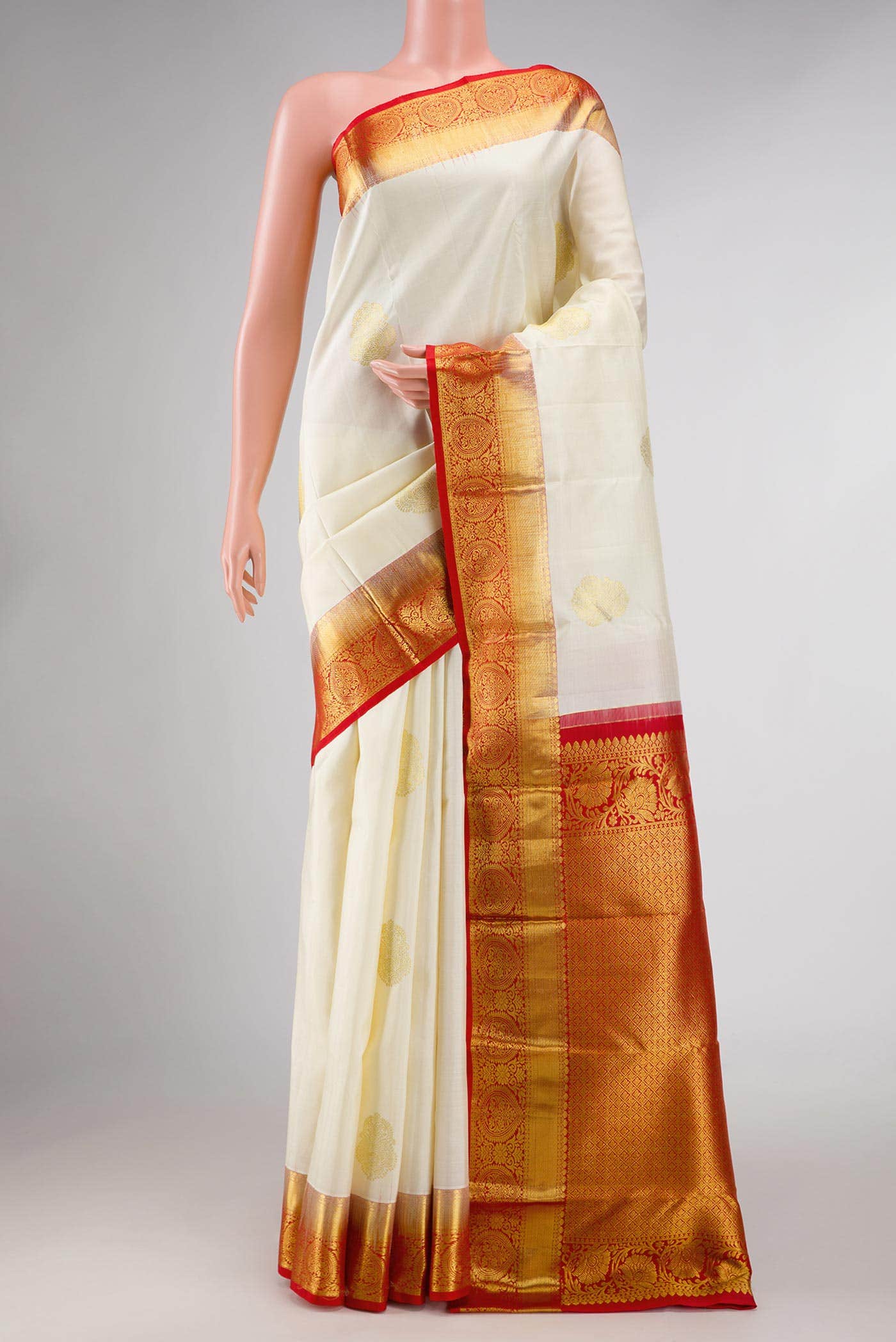 Off White Dual Tone Kanchipuram Silk Saree