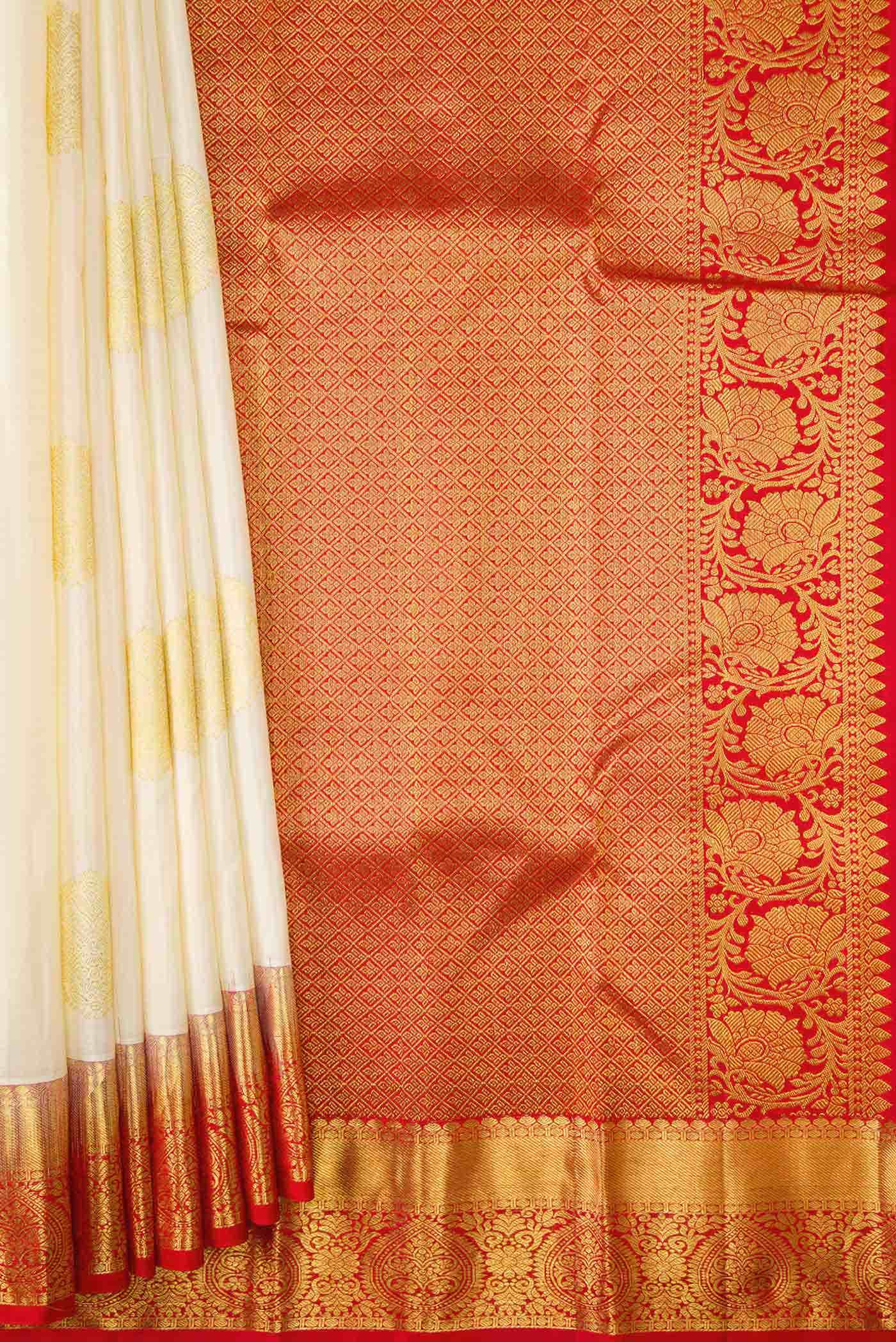 Off White Dual Tone Kanchipuram Silk Saree
