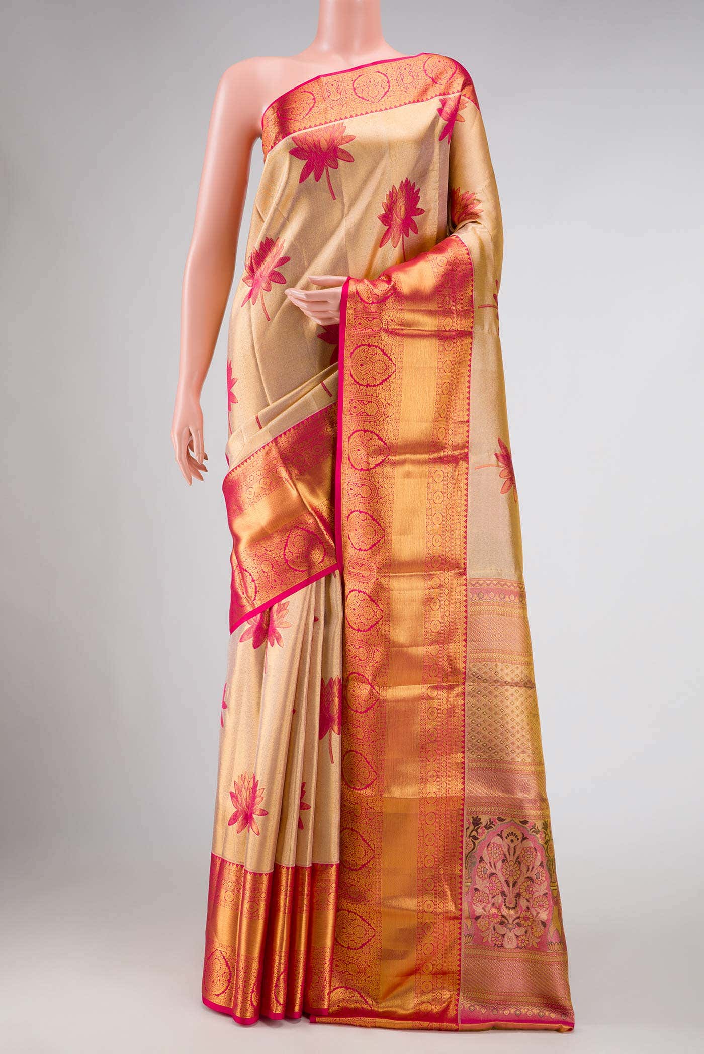 Gold Dual Tone Kanchipuram Tissue Silk Saree