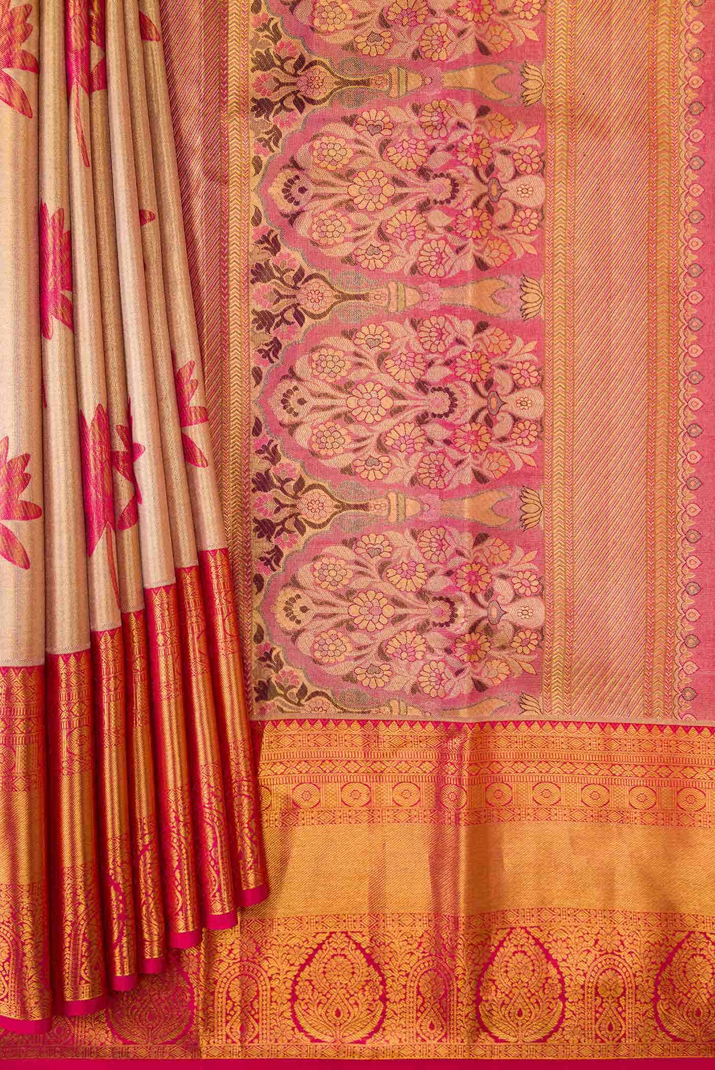 Gold Dual Tone Kanchipuram Tissue Silk Saree