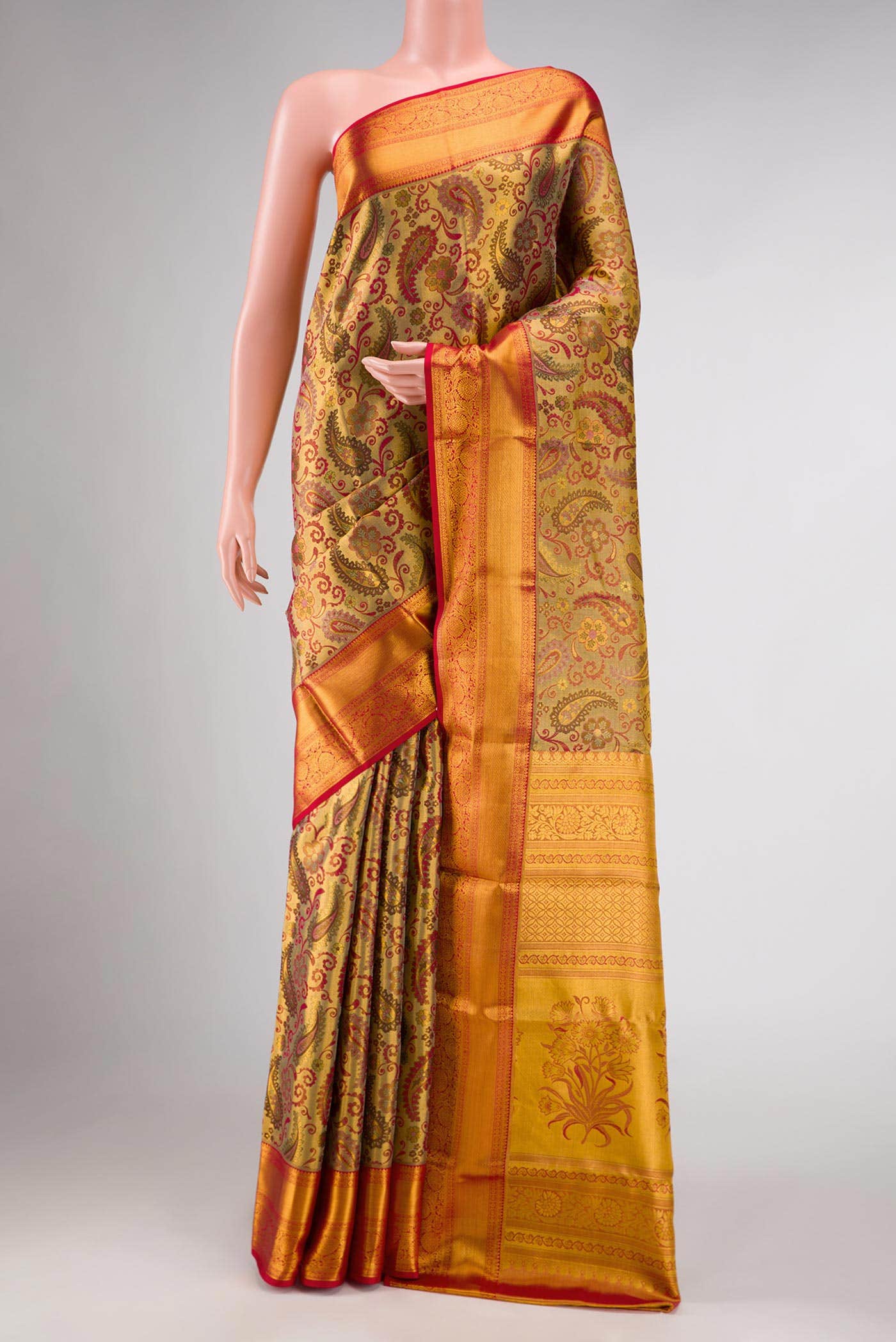 Gold Dual Tone Kanchipuram Tissue Silk Saree