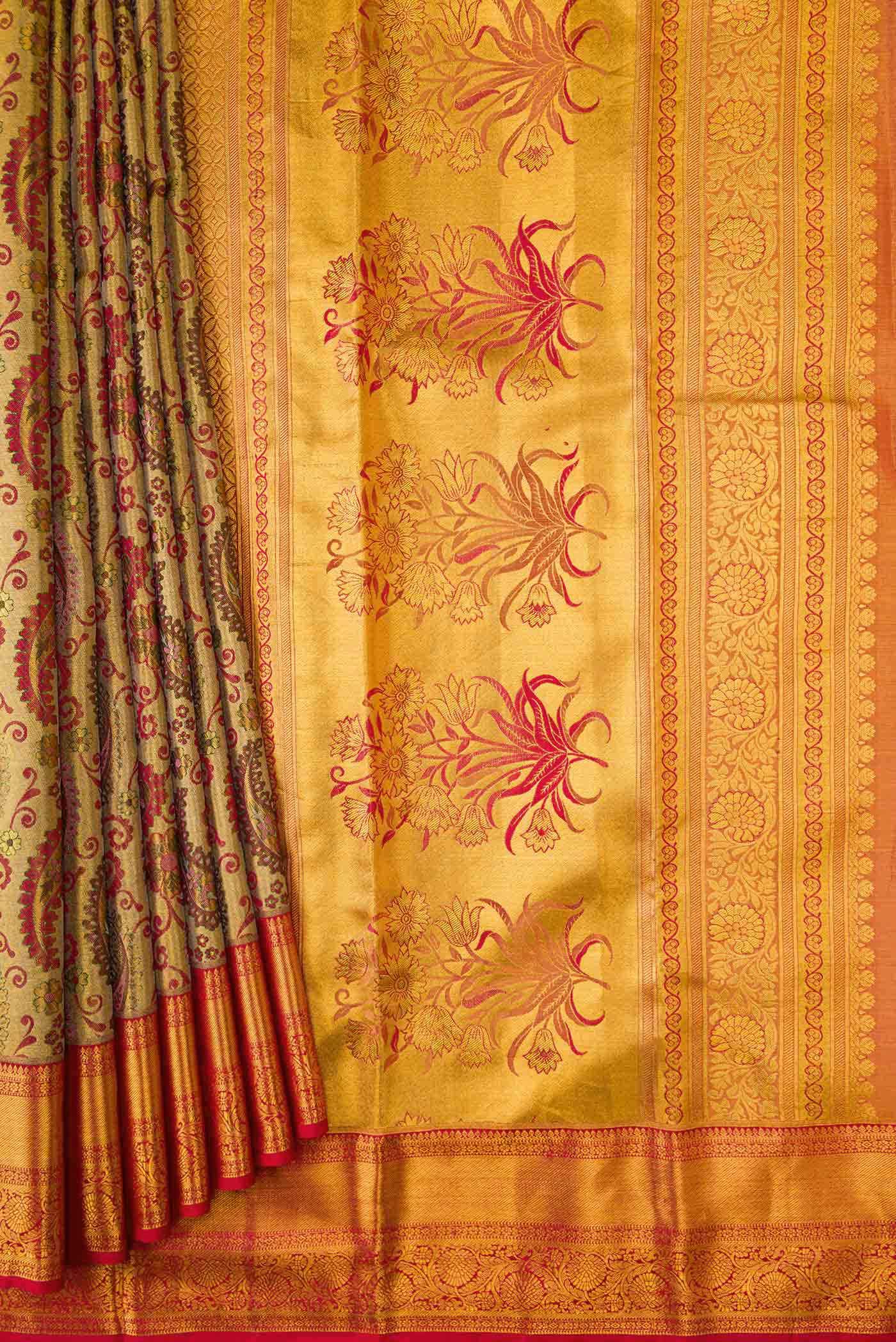 Gold Dual Tone Kanchipuram Tissue Silk Saree