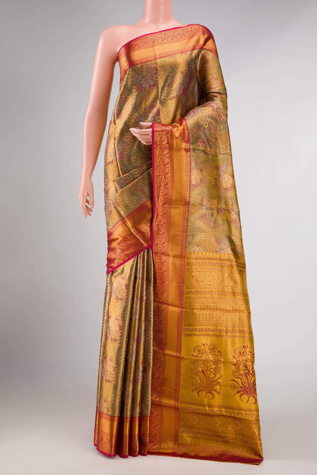 Gold Dual Tone Kanchipuram Tissue Silk Saree
