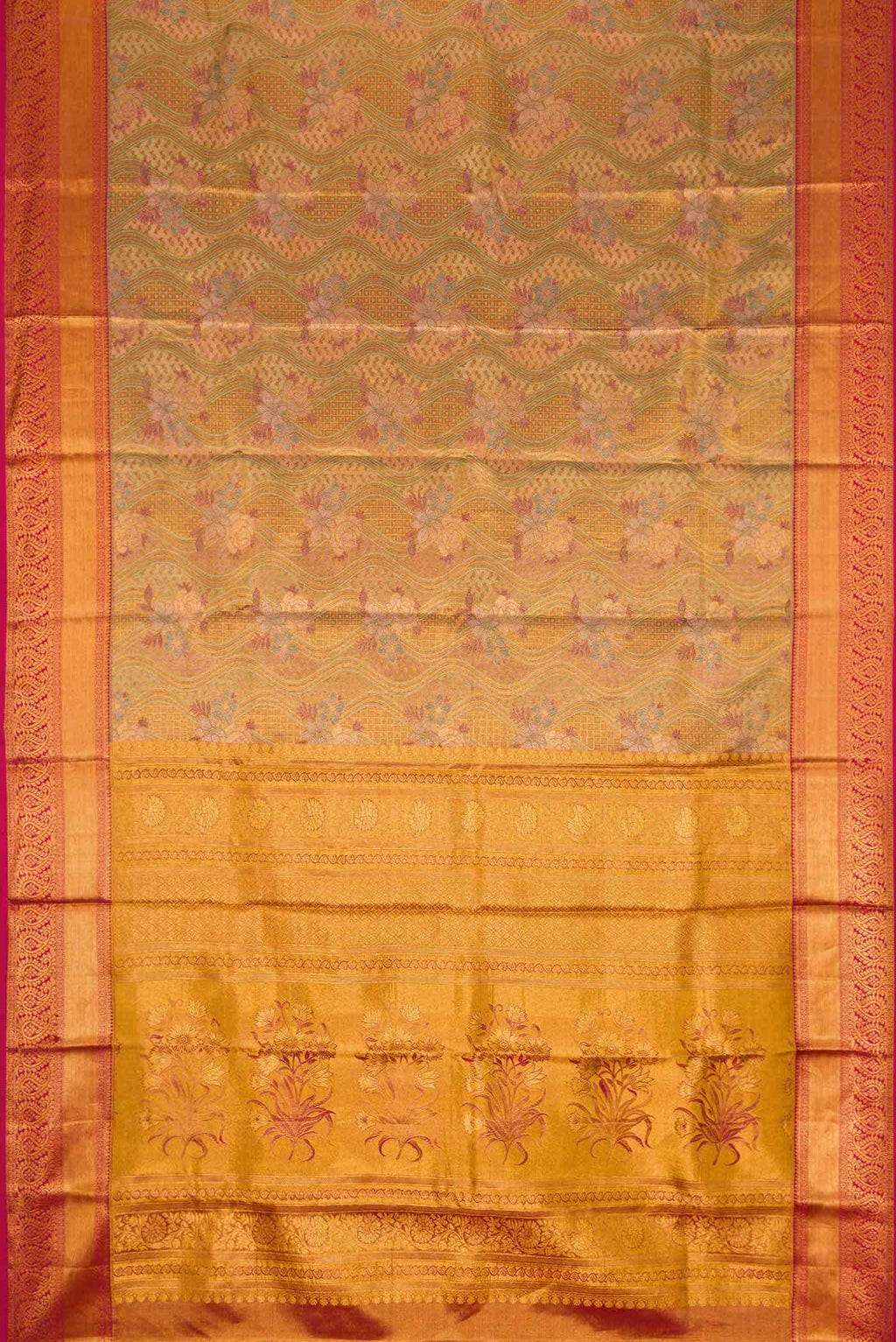 Gold Dual Tone Kanchipuram Tissue Silk Saree