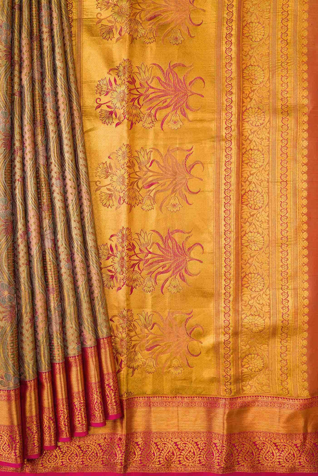 Gold Dual Tone Kanchipuram Tissue Silk Saree
