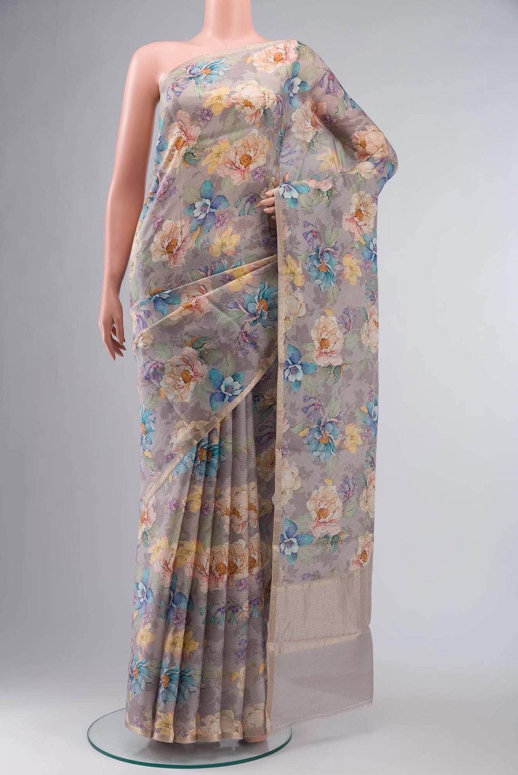 Grey Kota Silk Saree